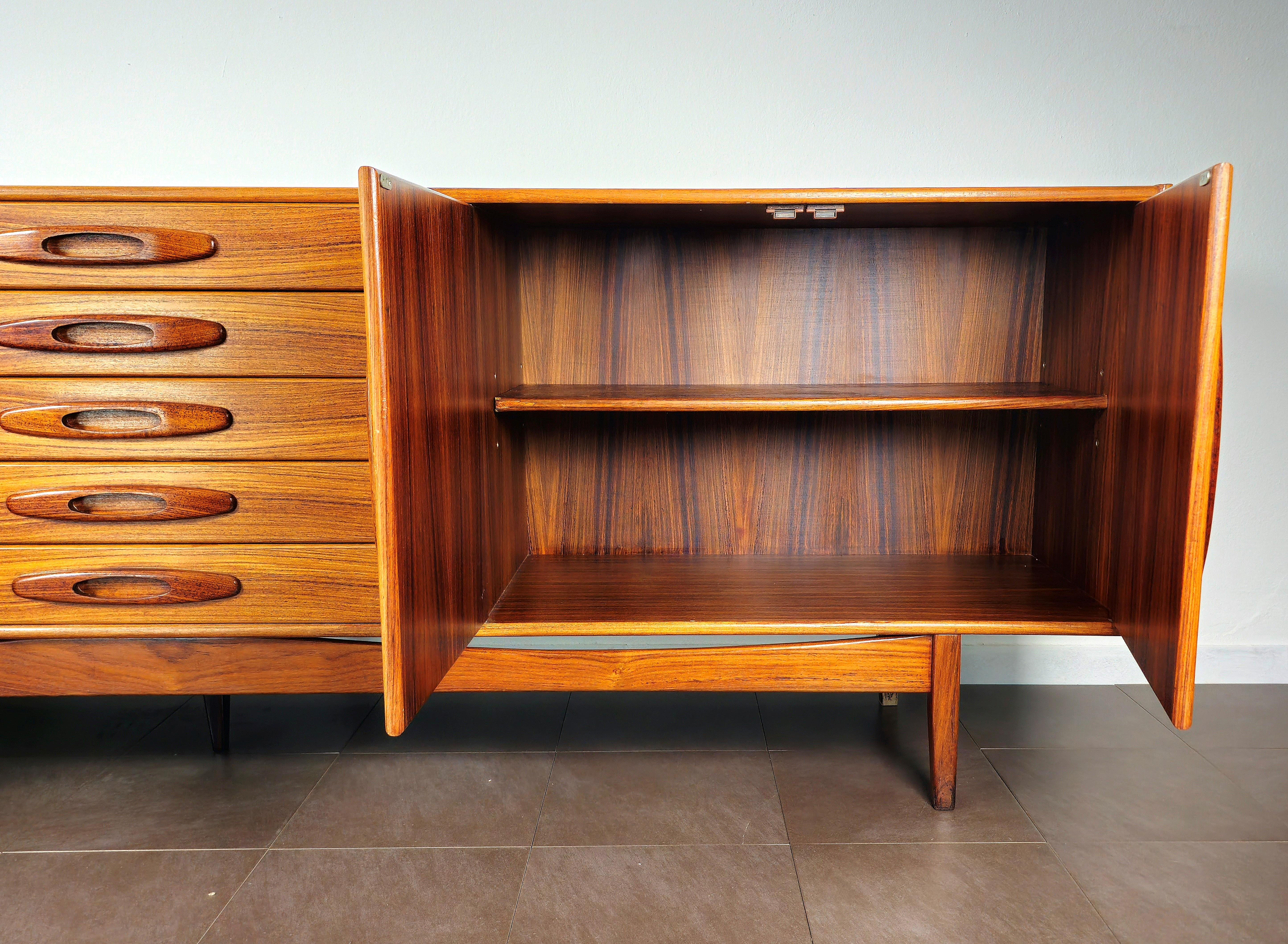Sideboard Credenza Drawers Large Wood Midcentury Scandinavian, Denmark, 1960s In Fair Condition In Palermo, IT