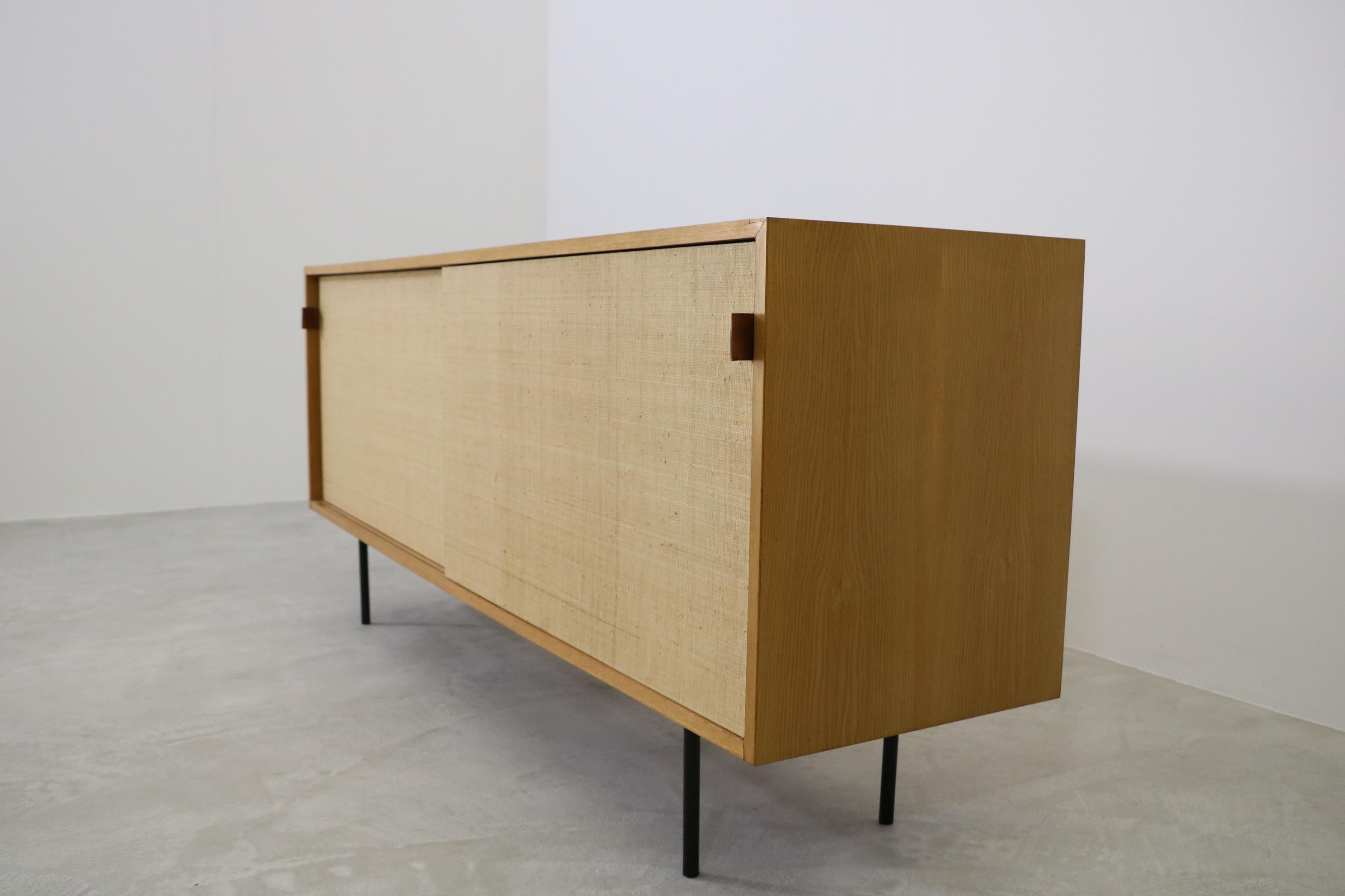 Mid-20th Century Sideboard Credenza Florence Knoll with Sliding Doors Sea Grass Knoll 1960's For Sale