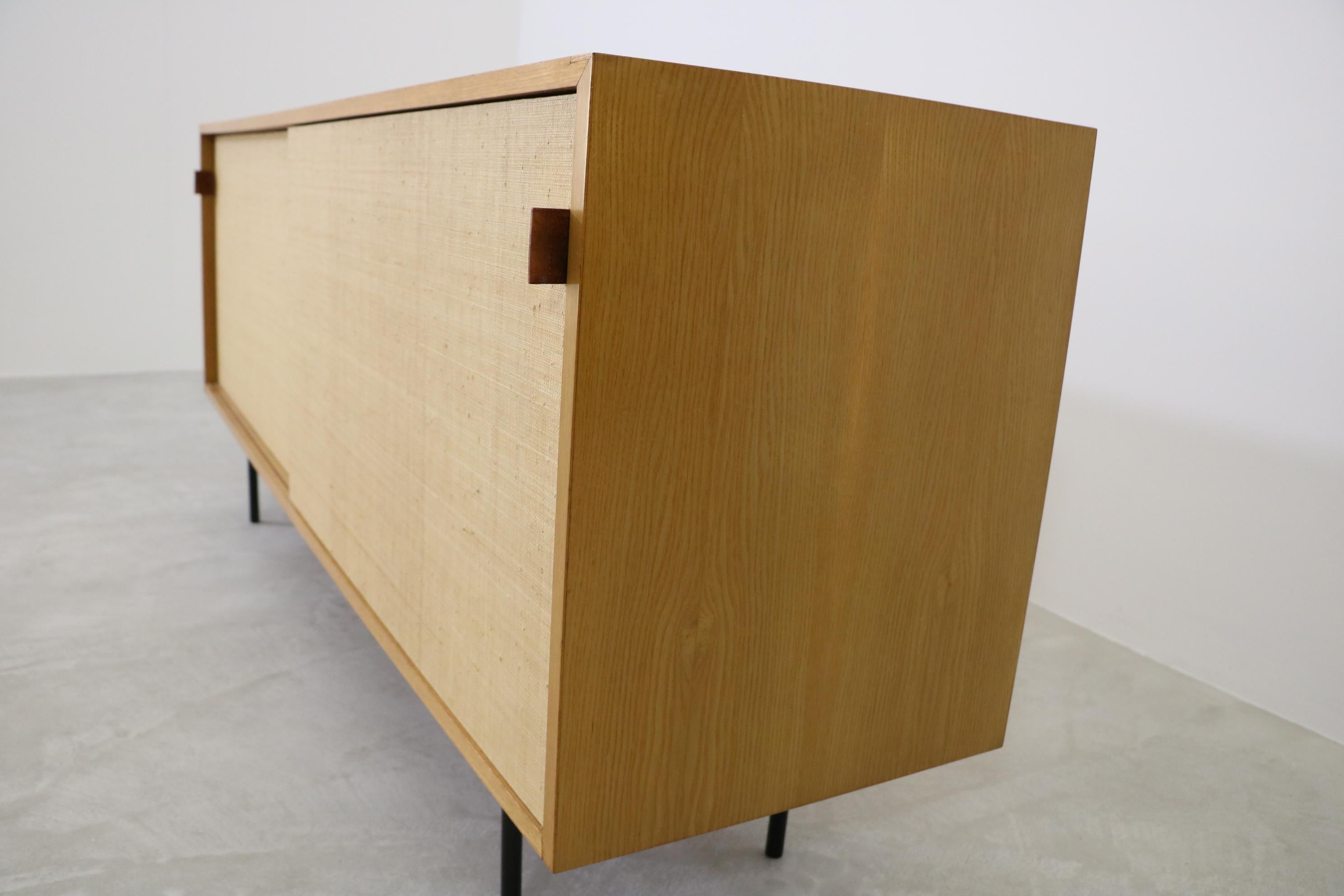 Sideboard Credenza Florence Knoll with Sliding Doors Sea Grass Knoll 1960's For Sale 2