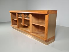 Credenza in Oak e ottone spazzolato, Italia, anni '70