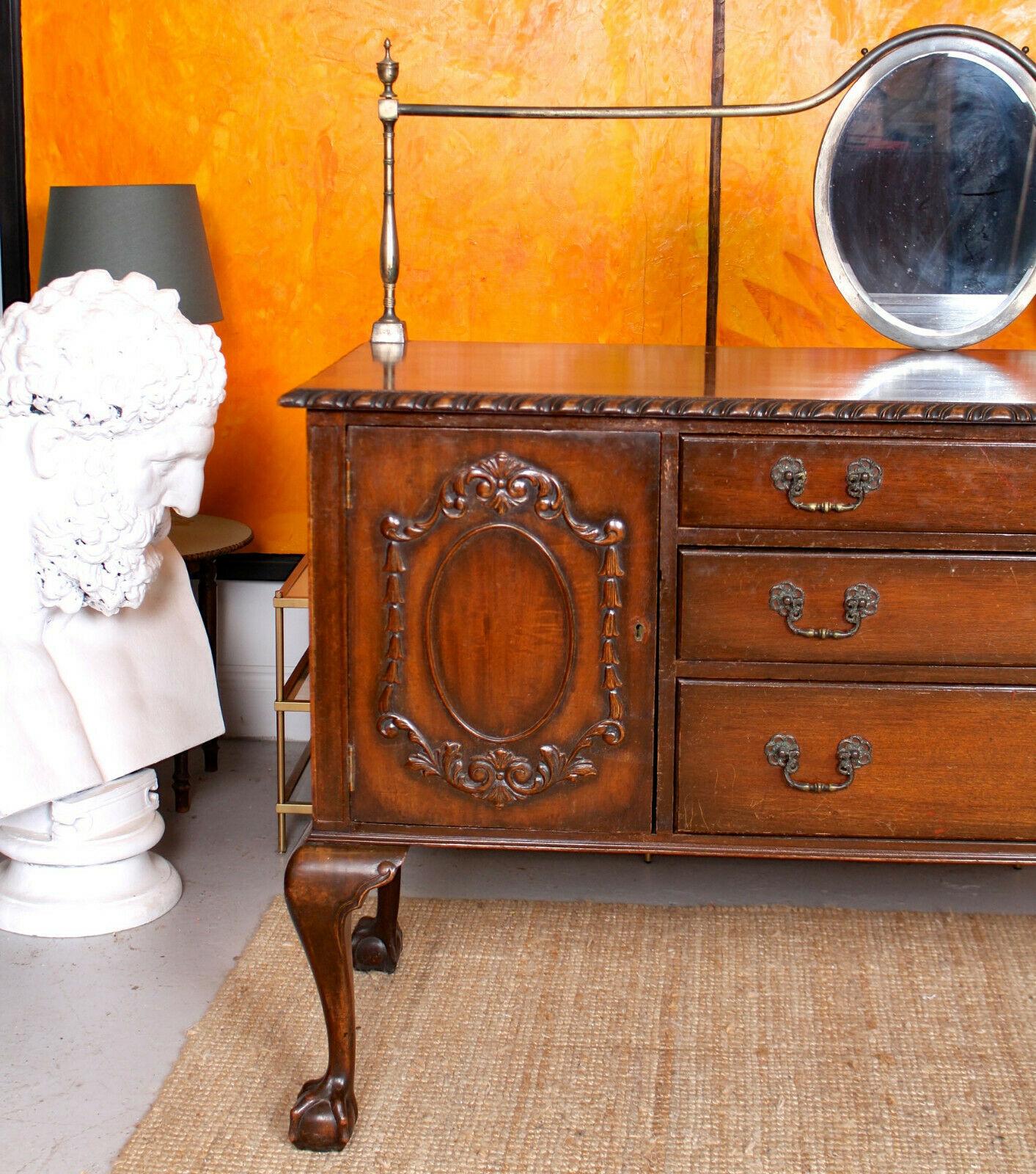 Sideboard Credenza Mahogany Mirror 19th Century Arts & Crafts In Good Condition For Sale In Newcastle upon Tyne, GB