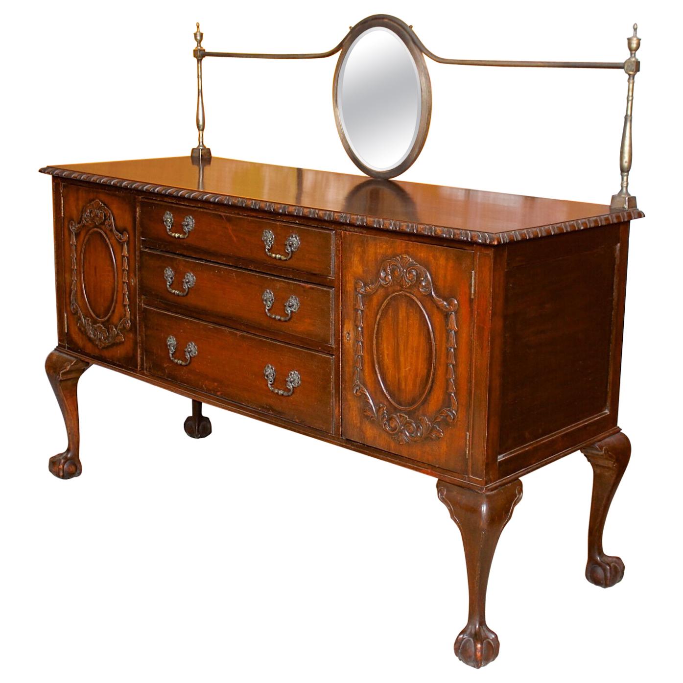 Sideboard Credenza Mahogany Mirror 19th Century Arts & Crafts For Sale