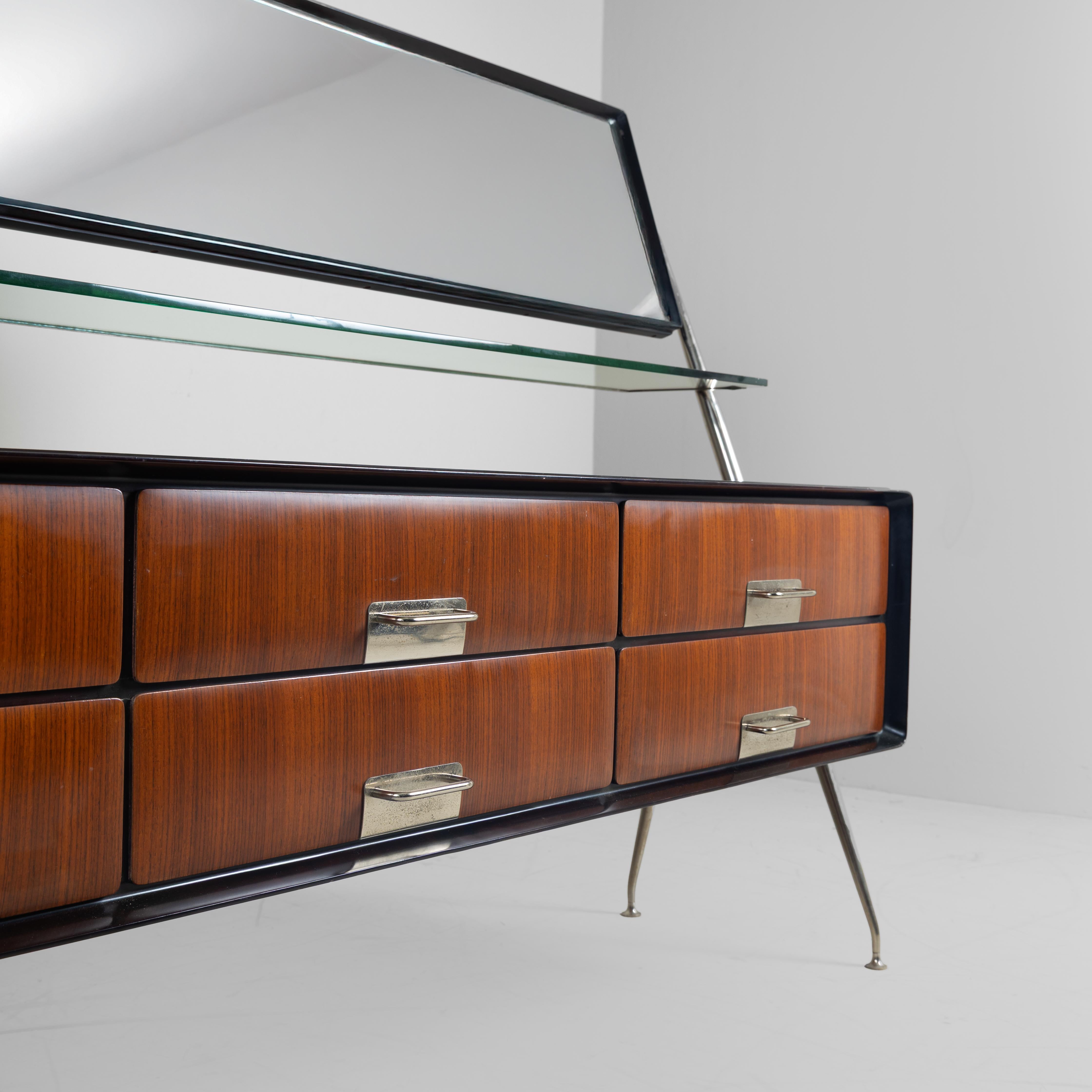Sideboard Credenza mit Spiegel Silvio Cavatorta, 1950 Holz Glas Mid-century im Angebot 3