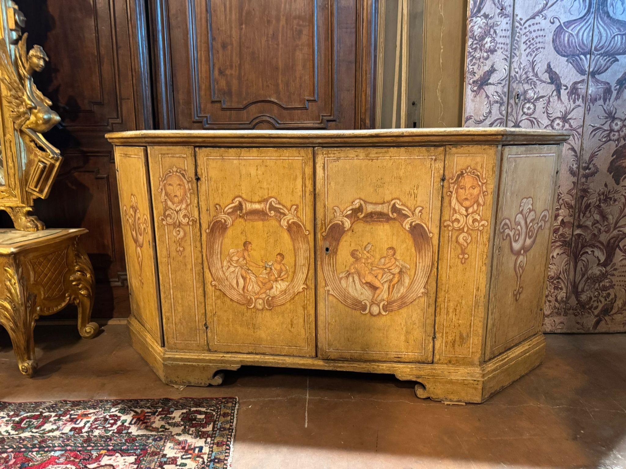 Italian Sideboard credenzas in lacquered wood and painted with figures, Italy For Sale
