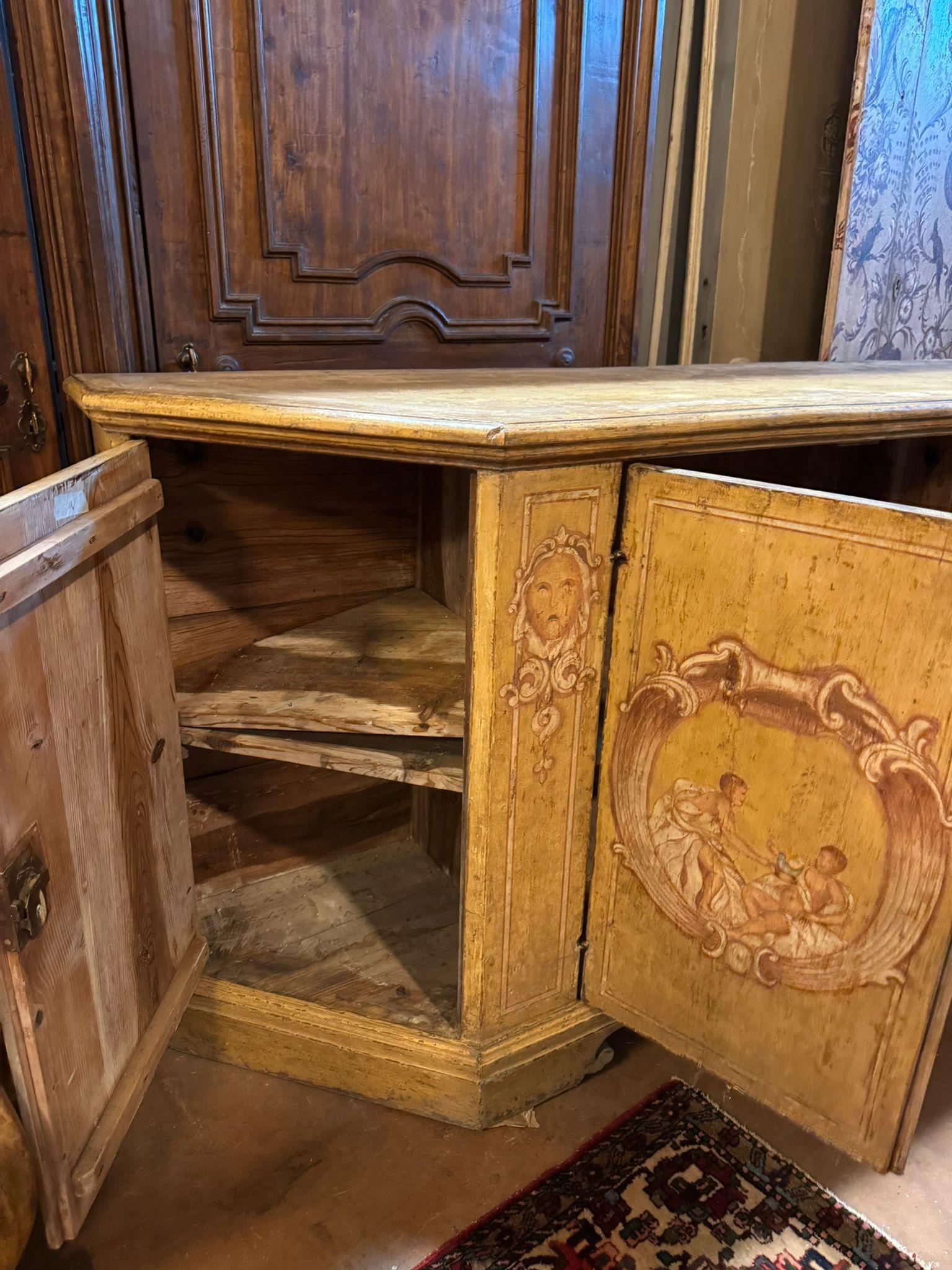 Poplar Sideboard credenzas in lacquered wood and painted with figures, Italy For Sale