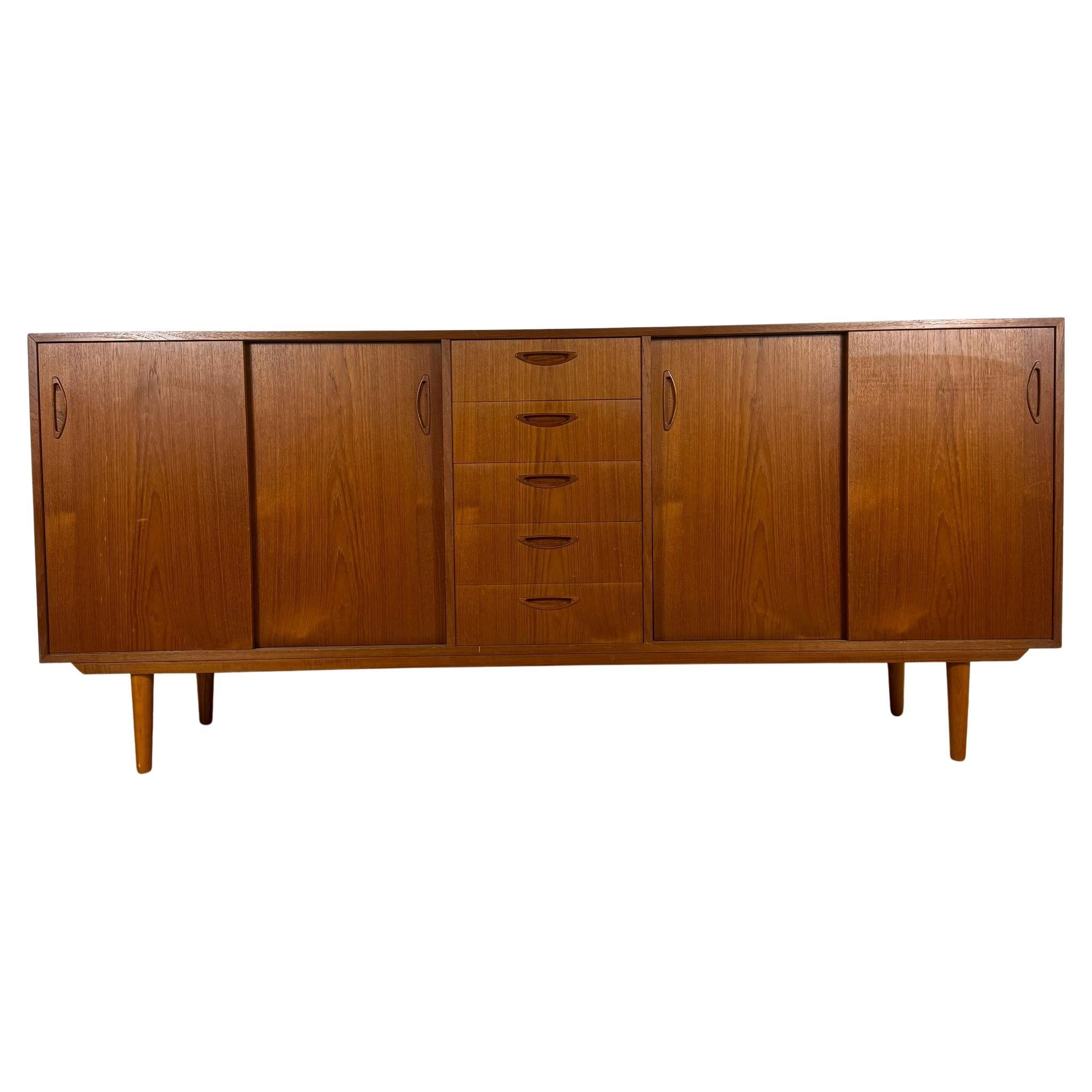 Danish Mid-Century Modern Teak Sideboard with Drawers and Sliding Doors - Ann