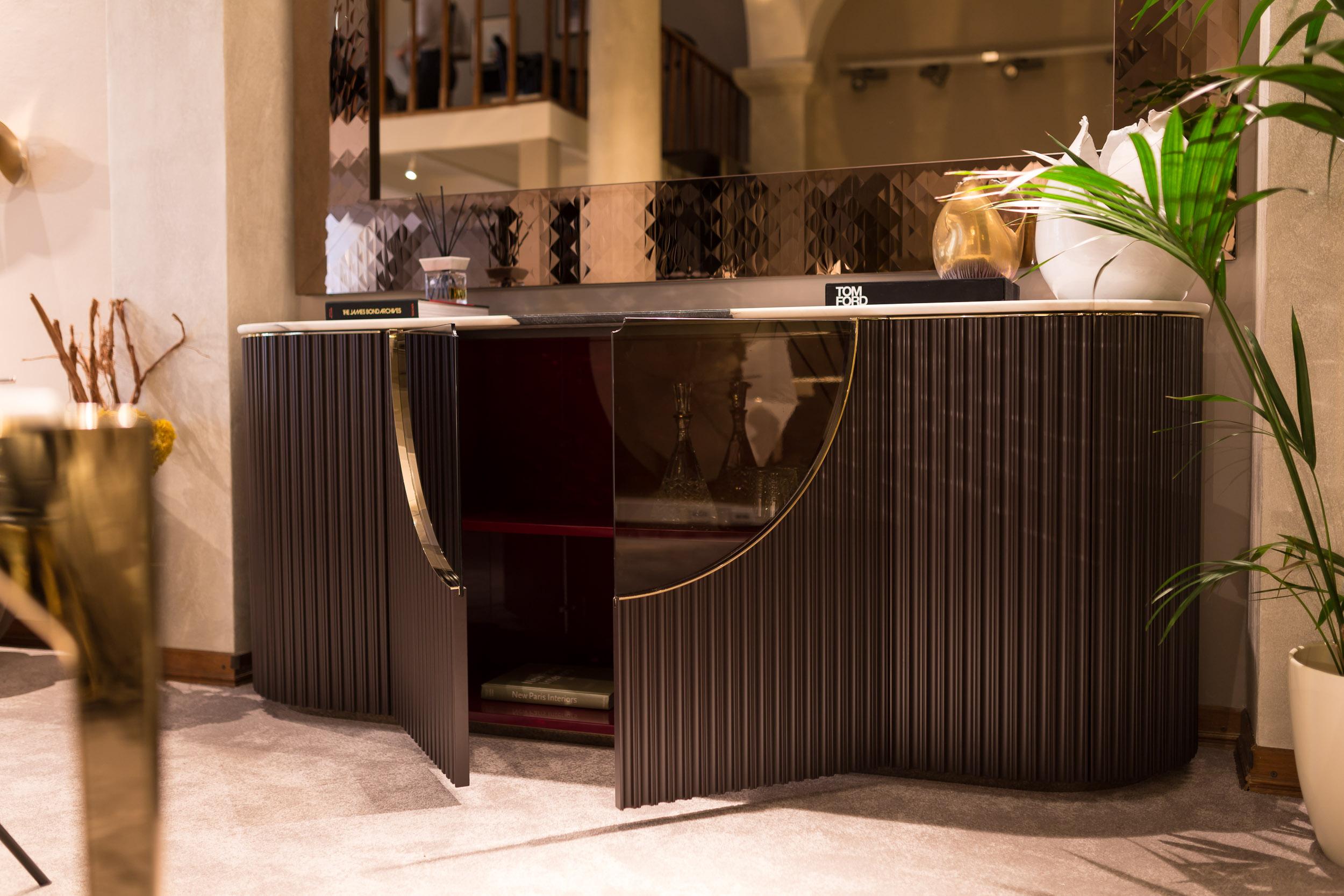 Contemporary Sideboard contemporary in lacquered wood and marble with detail in gold finish  For Sale