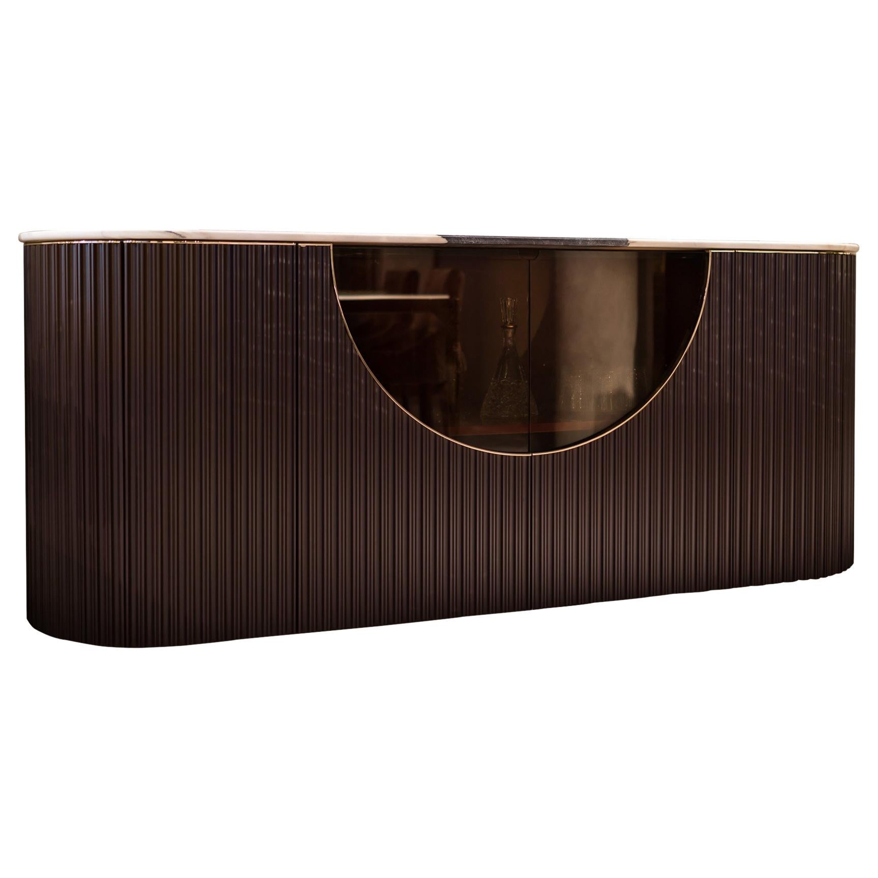 Sideboard contemporary in lacquered wood and marble with detail in gold finish  For Sale