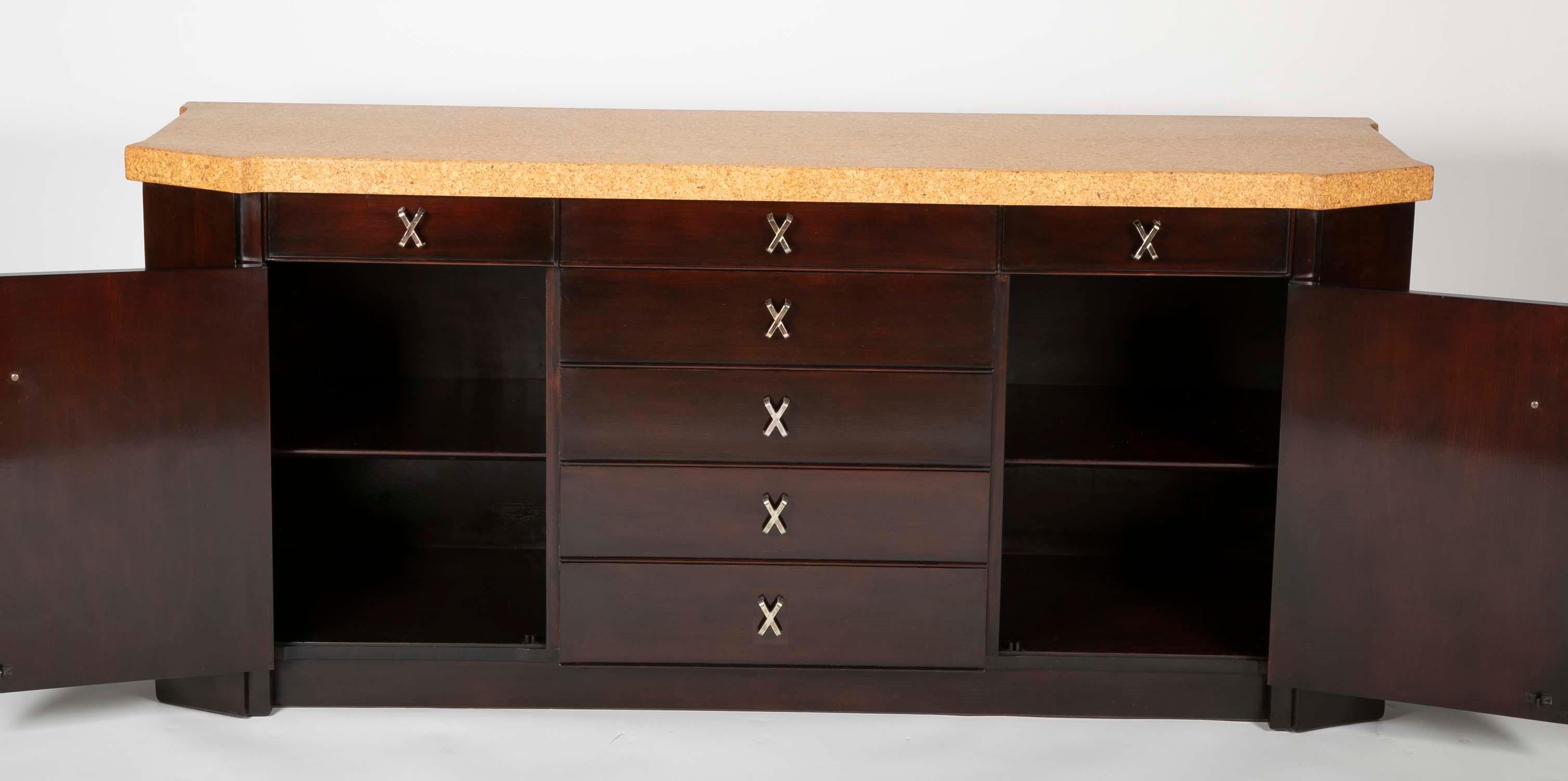 Modern Sideboard Designed by Paul Frankl, Mahogany with Cork Top