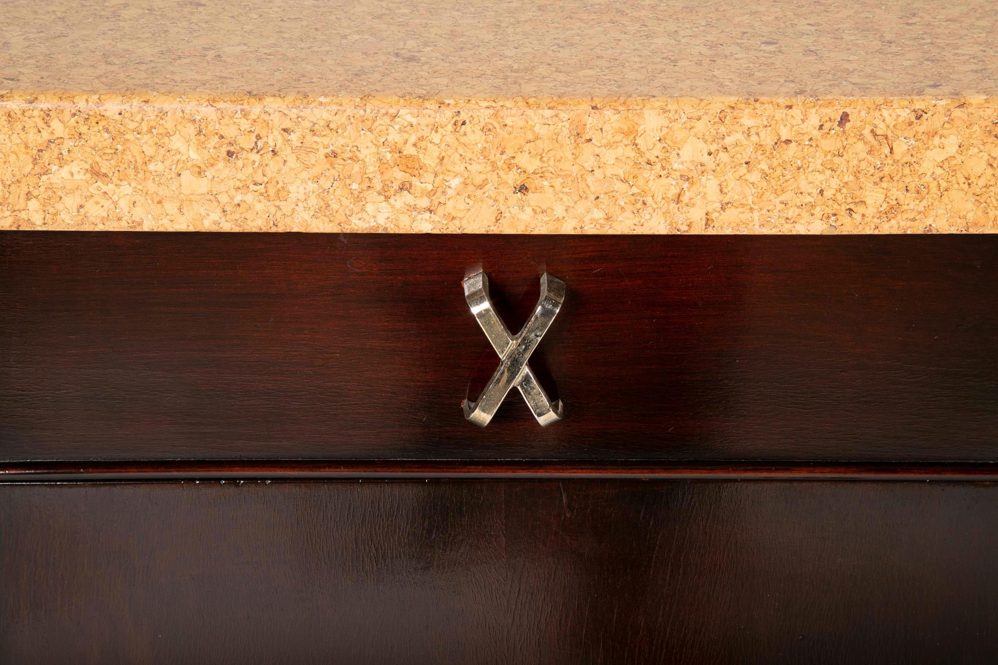 Sideboard Designed by Paul Frankl, Mahogany with Cork Top In Good Condition In Stamford, CT