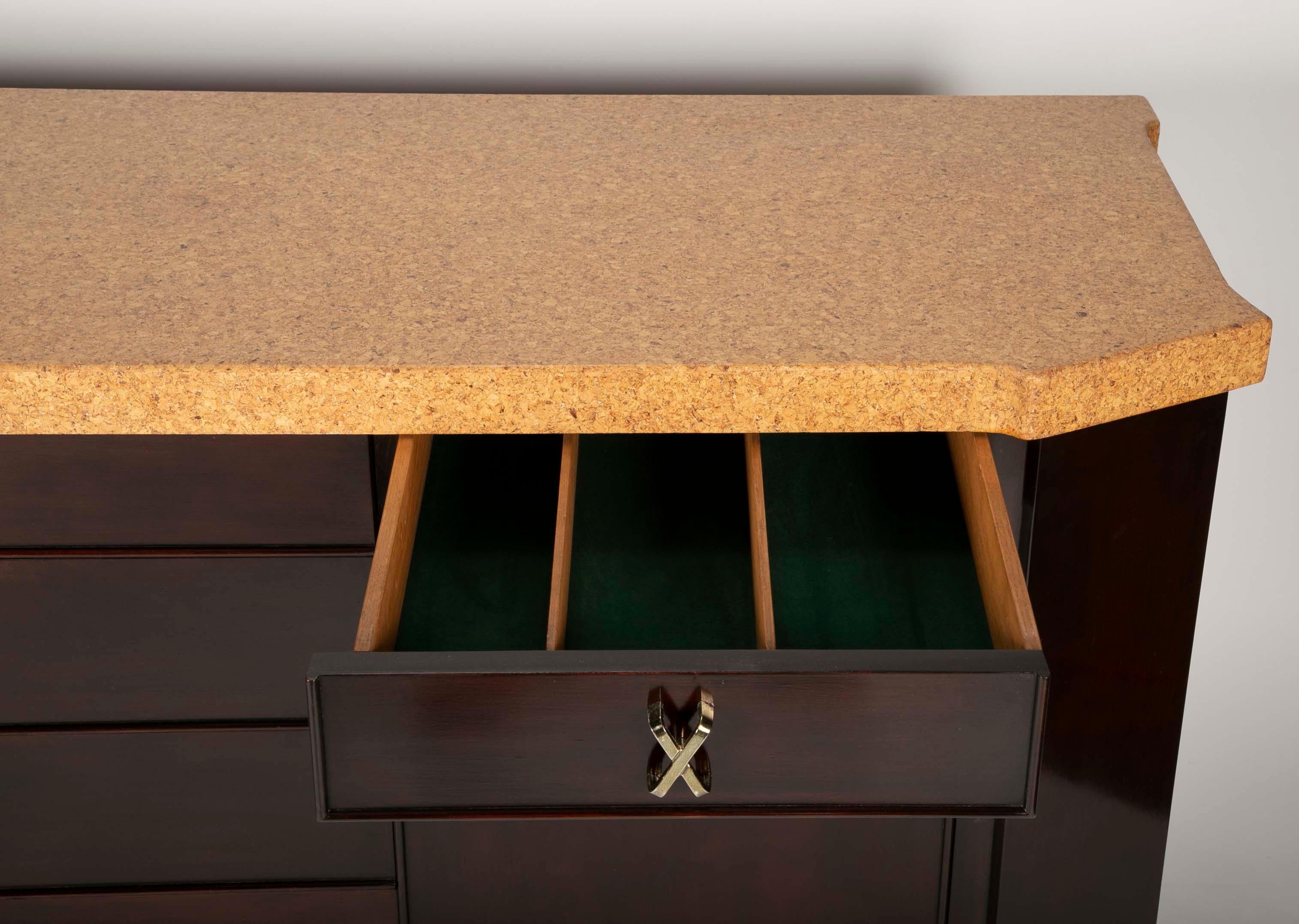 Sideboard Designed by Paul Frankl, Mahogany with Cork Top 1