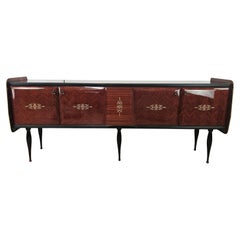 Sideboard di Milano del Mid Century in mogano e ottone con vetro XX secolo