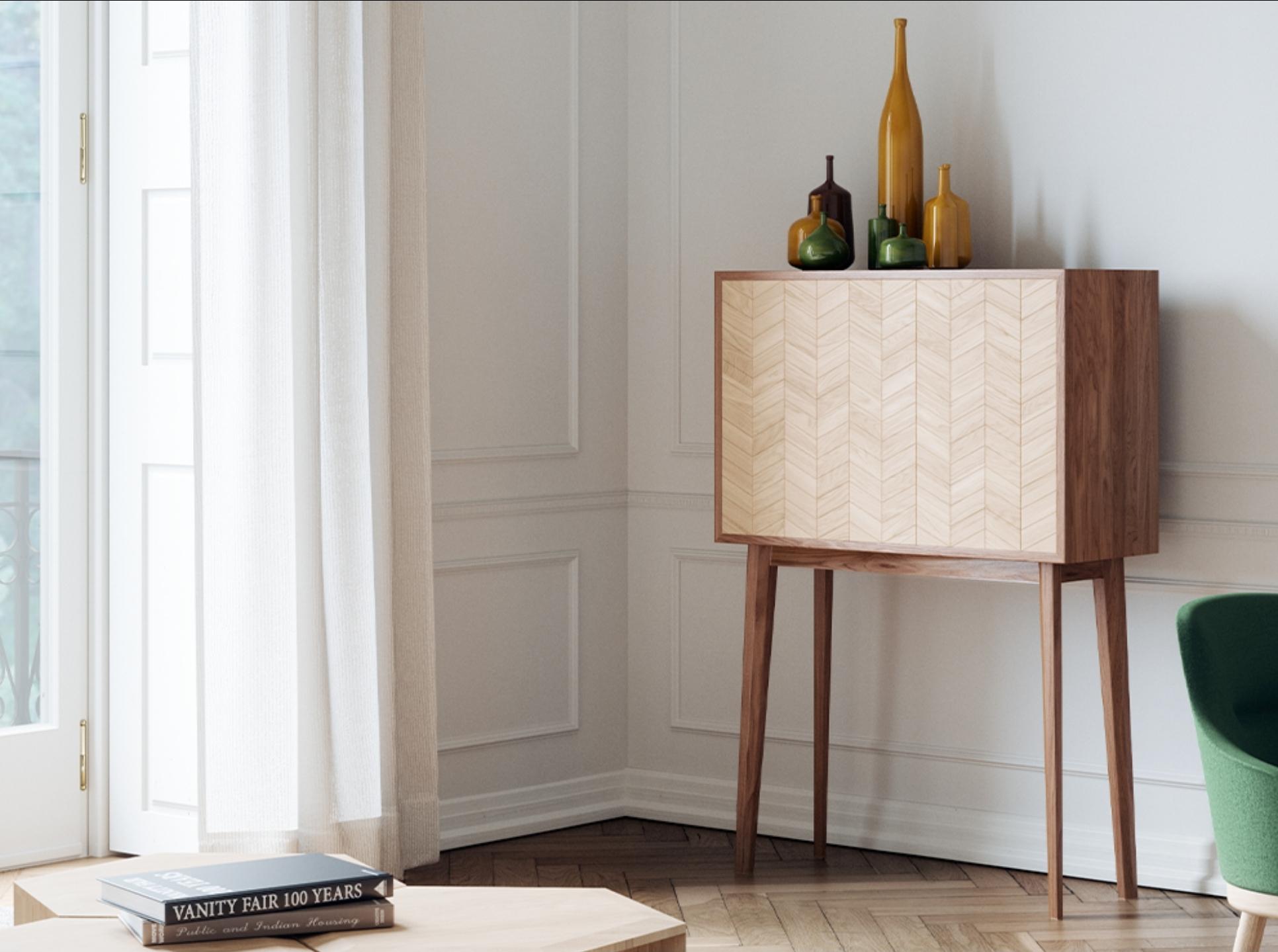 Sideboard, Dry Bar or Desk in Herringbone Style For Sale 4