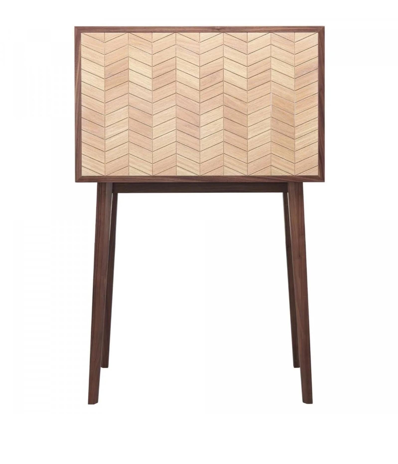 Scandinavian Modern Sideboard, Dry Bar or Desk in Herringbone Style For Sale