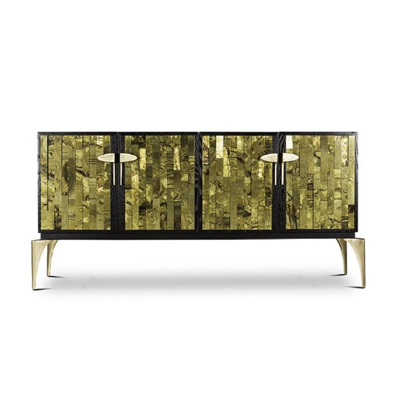 Hollywood Regency Sideboard Featuring Layered Brass Door Facades For Sale