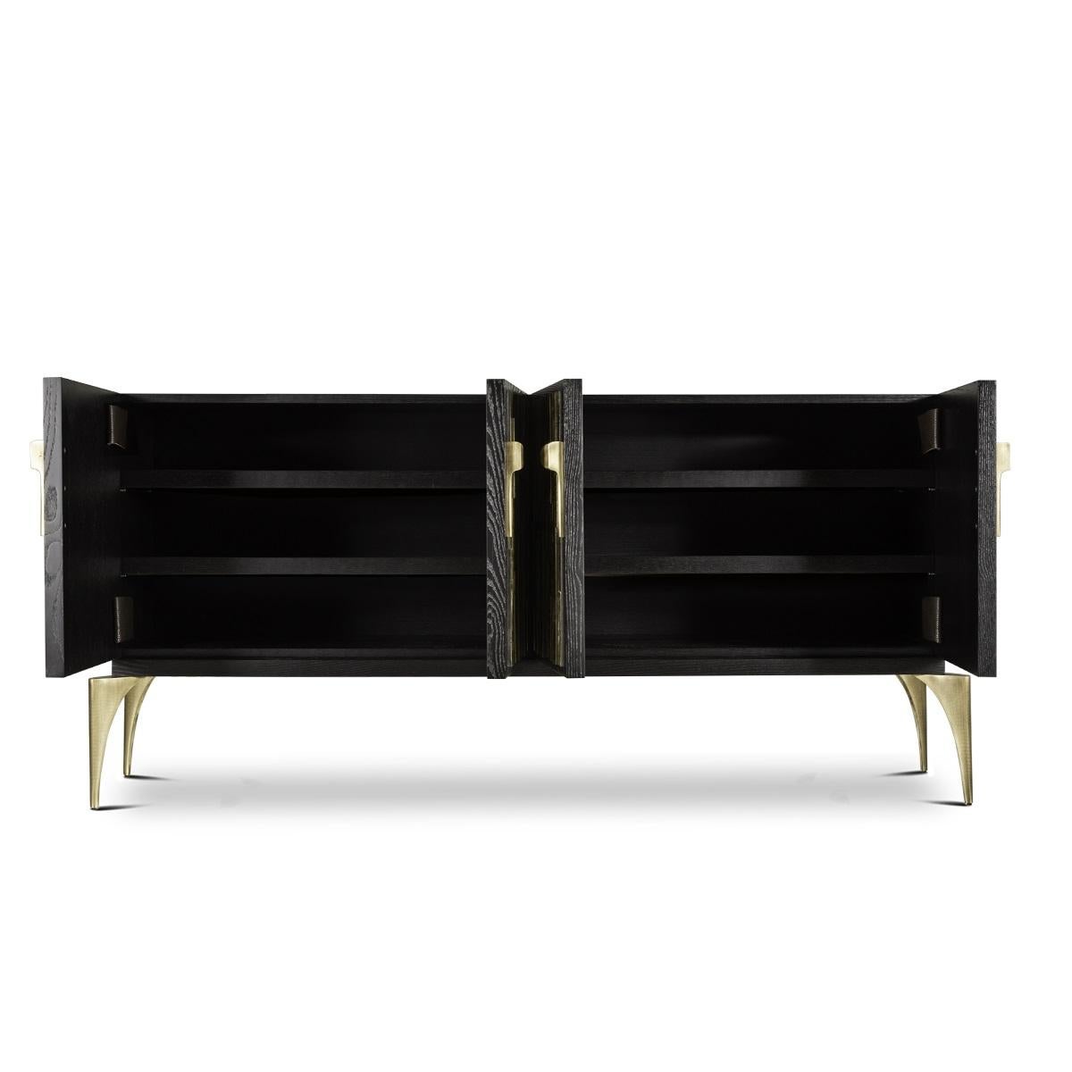 French Sideboard Featuring Layered Brass Door Facades For Sale