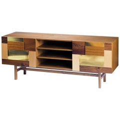 Sideboard Form in Natural Walnut Wood and Polished Brass Detail