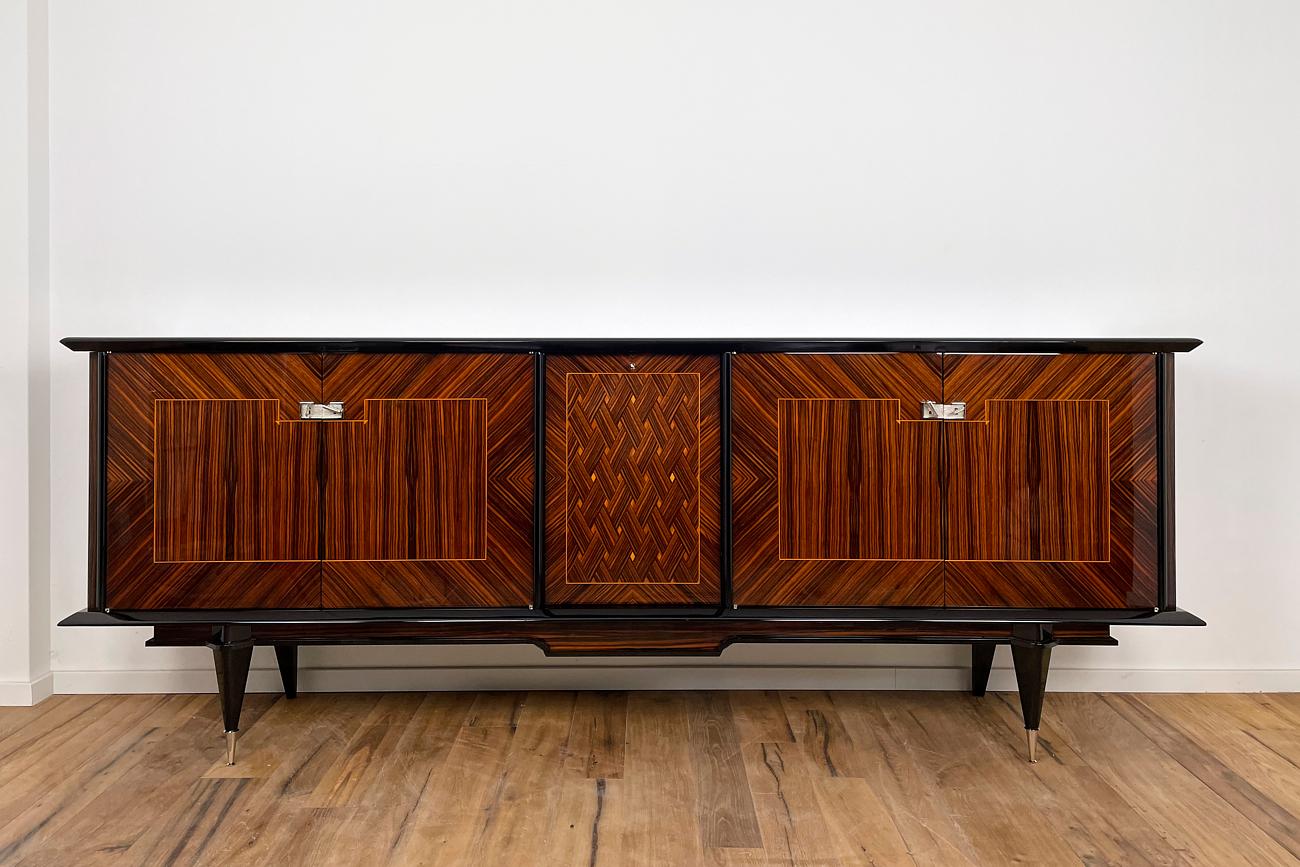 Brass Sideboard from the 50s in Art Deco Style with Macassar Veneer, Mid Century