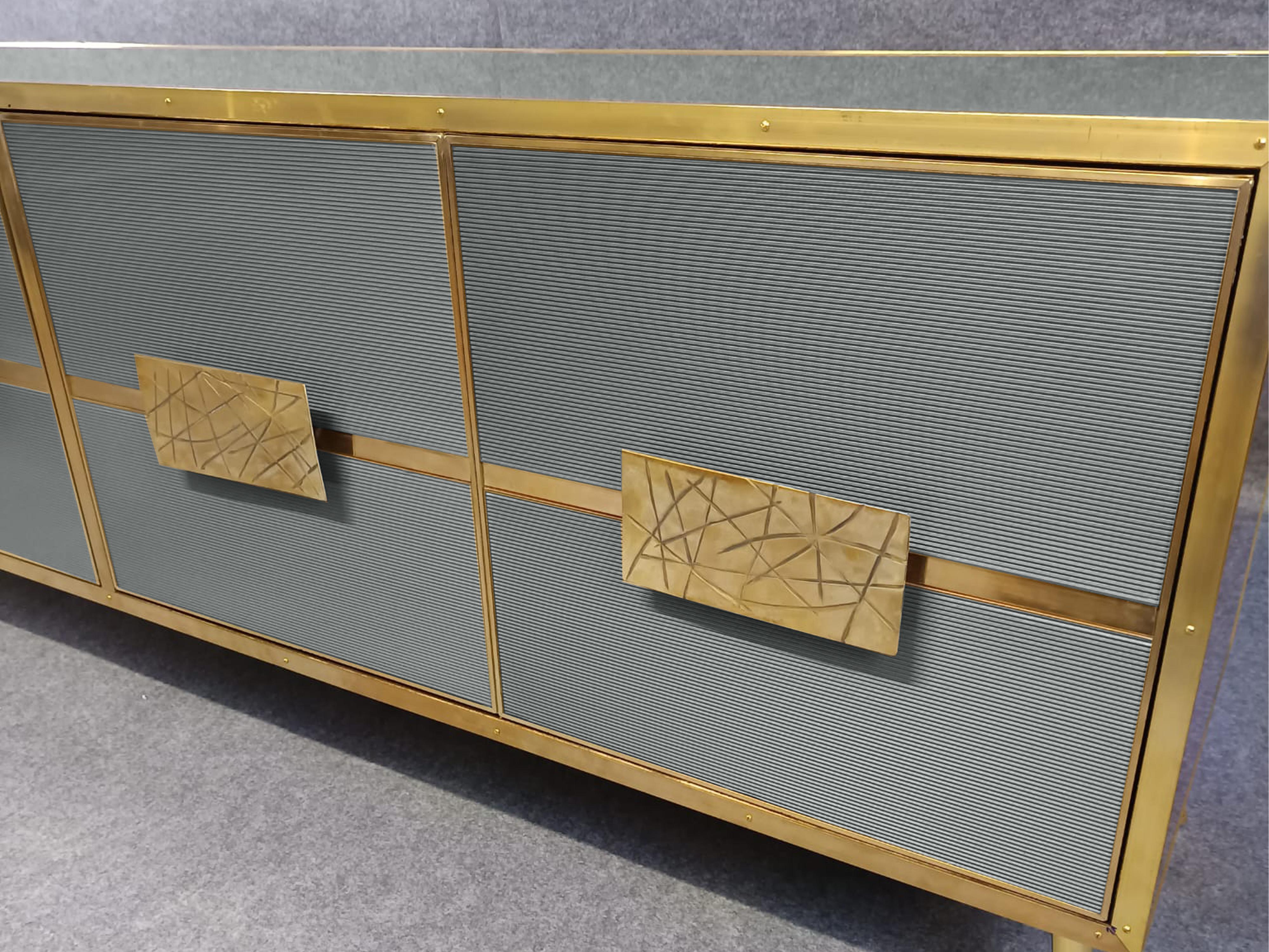 Modern Sideboard Grey cabinet with Murano glass doors 