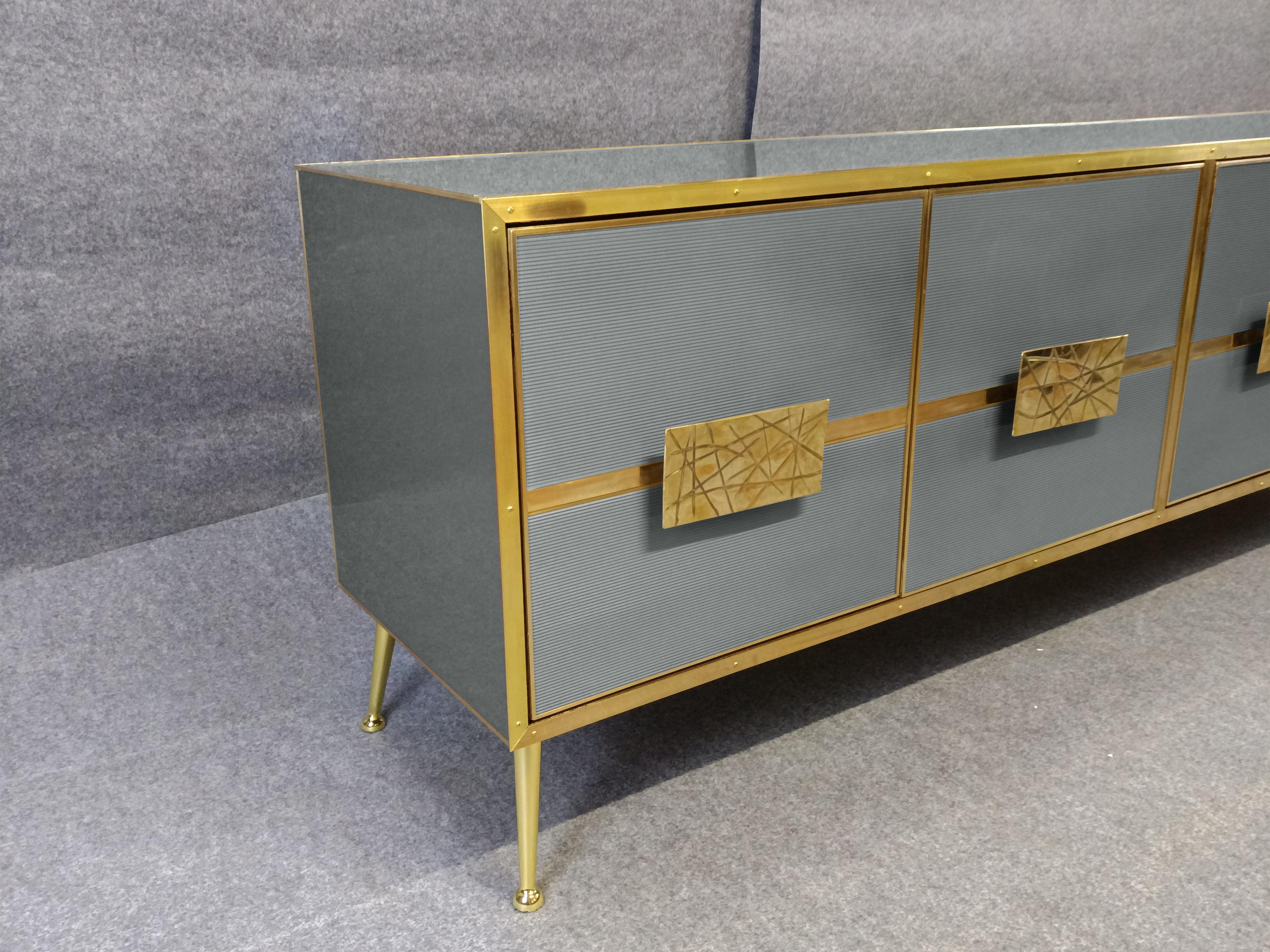 Italian Sideboard Grey cabinet with Murano glass doors 
