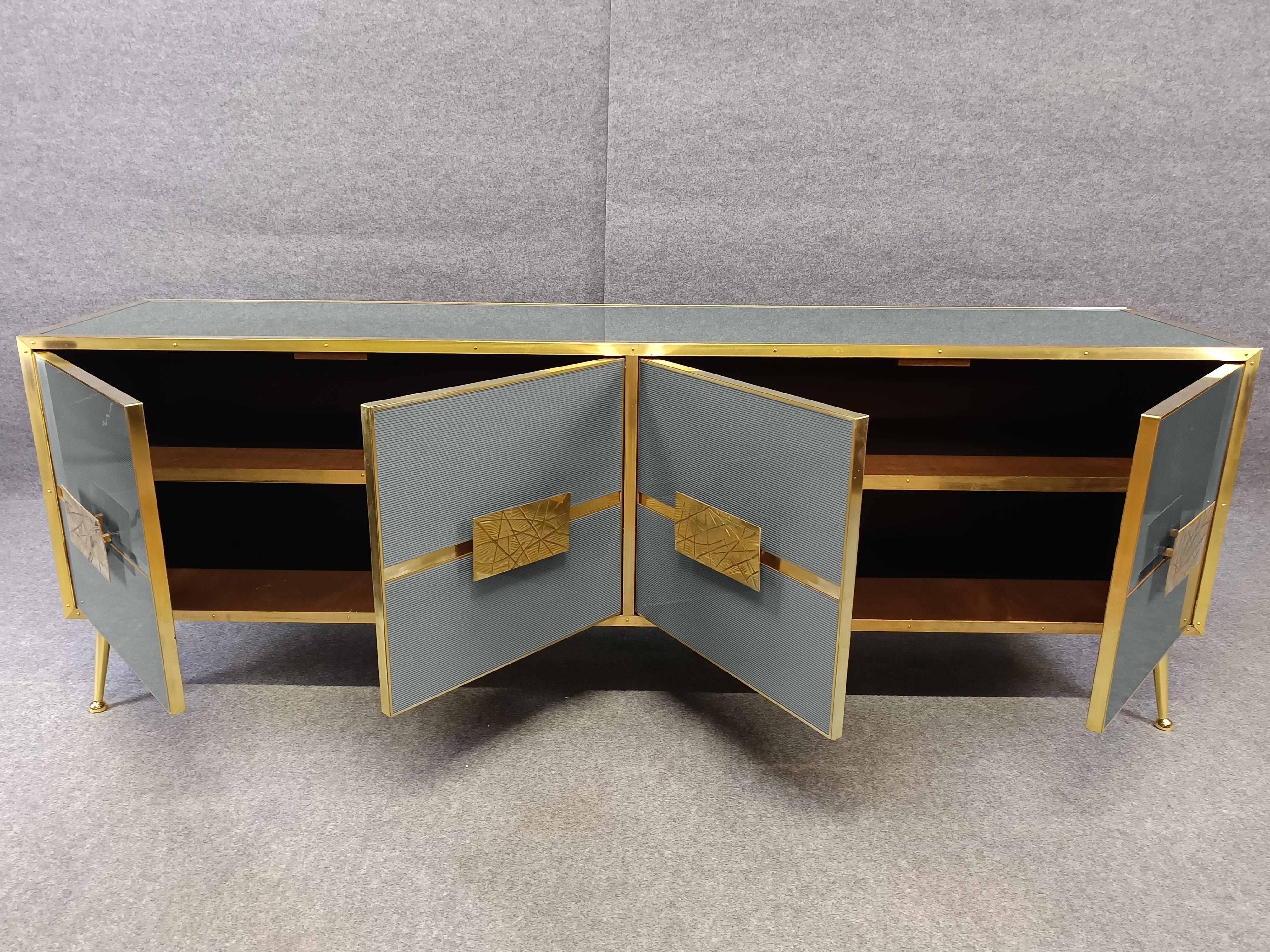 Hand-Carved Sideboard Grey cabinet with Murano glass doors 