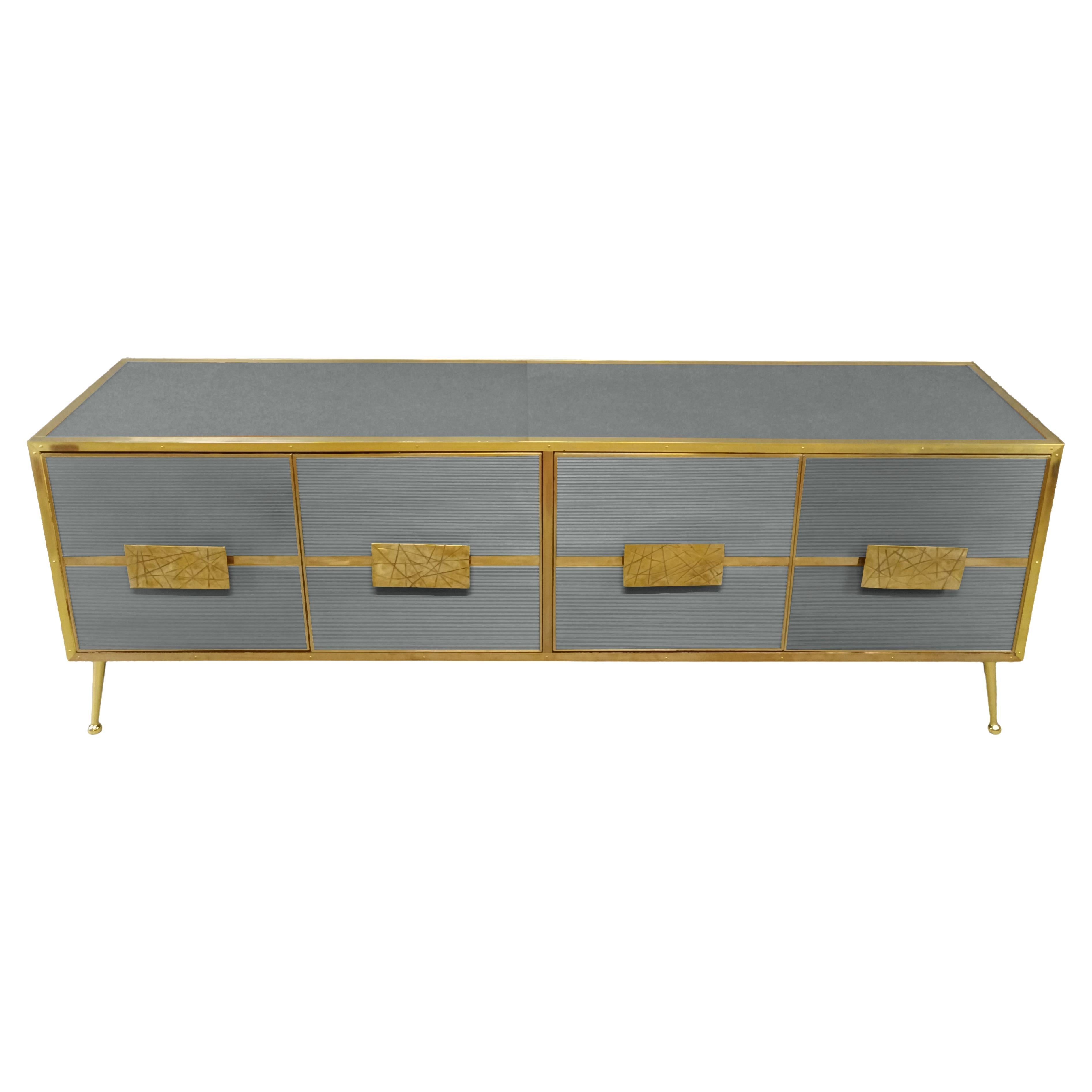 Sideboard Grey cabinet with Murano glass doors "Grisinato Style" Made in Italy
