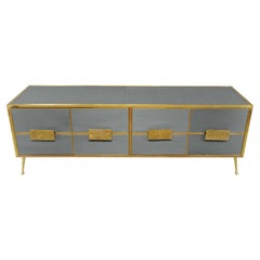 Sideboard Grey cabinet with Murano glass doors "Grisinato Style" Made in Italy