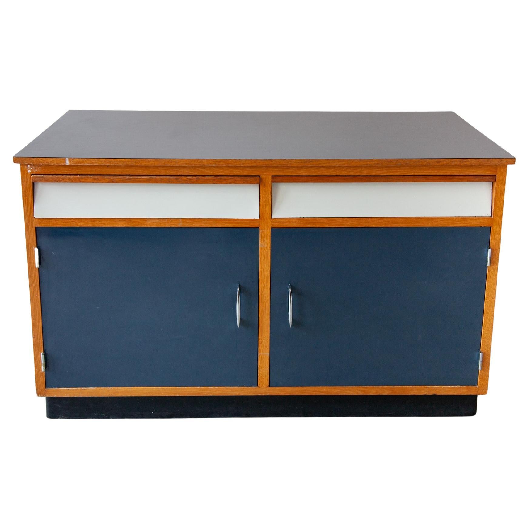 Sideboard in Blue and White Laminate and Beech 1958 Belgium, Tubax