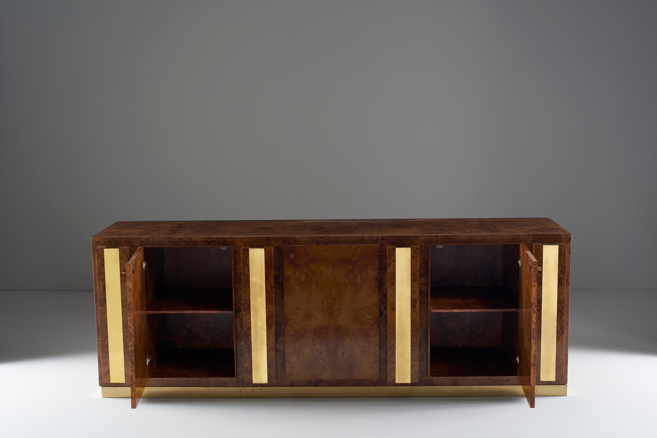 Mid-Century Modern Sideboard in Briarwood with Brass Finish, circa 1970