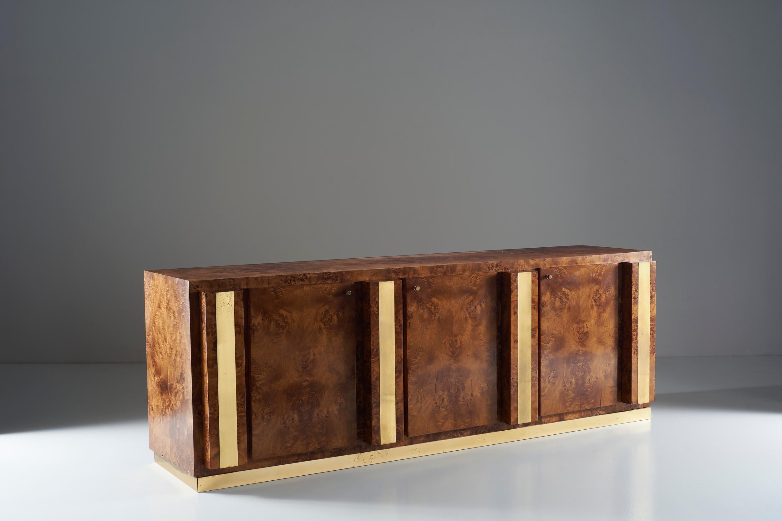 Late 20th Century Sideboard in Briarwood with Brass Finish, circa 1970