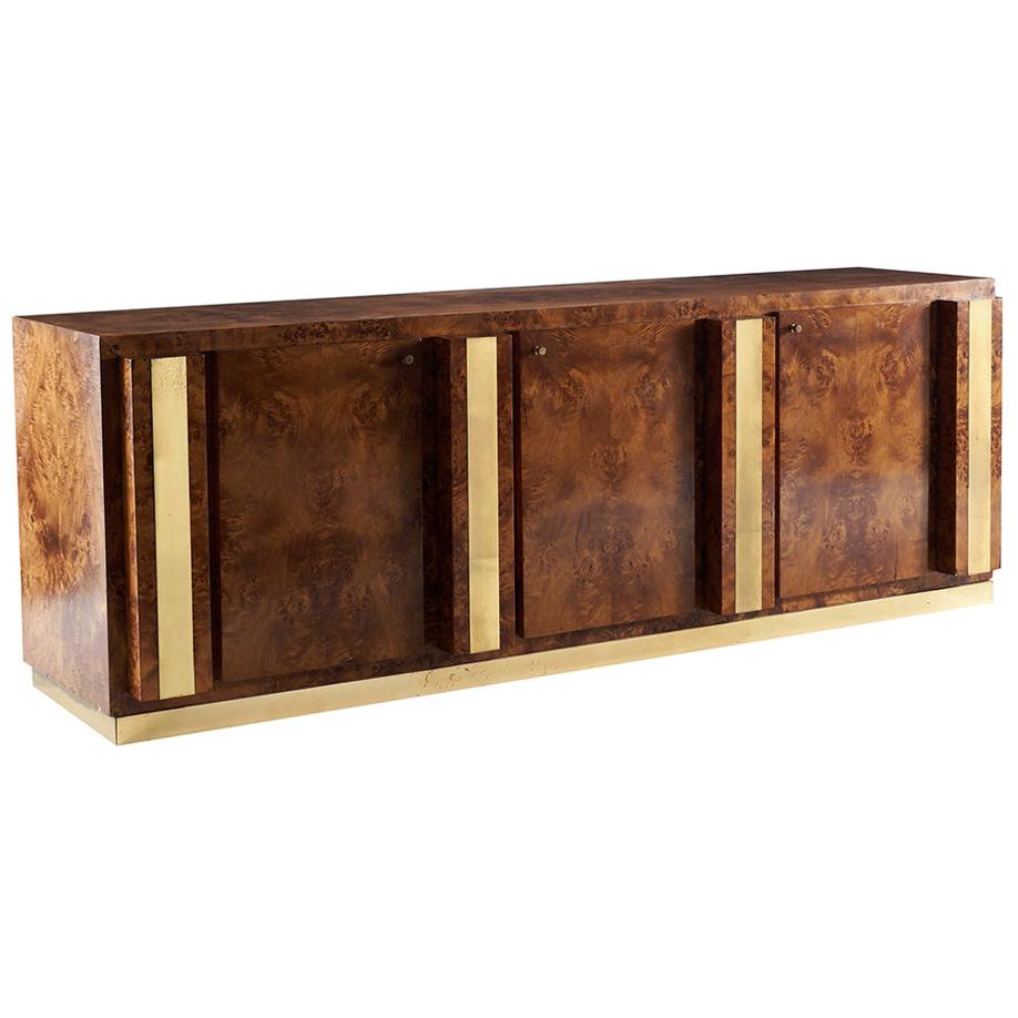 Sideboard in Briarwood with Brass Finish, circa 1970