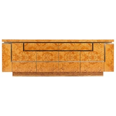 Buffet en ronce de bois et laiton:: Jean Claude Mahey pour Roche Bobois:: 1978