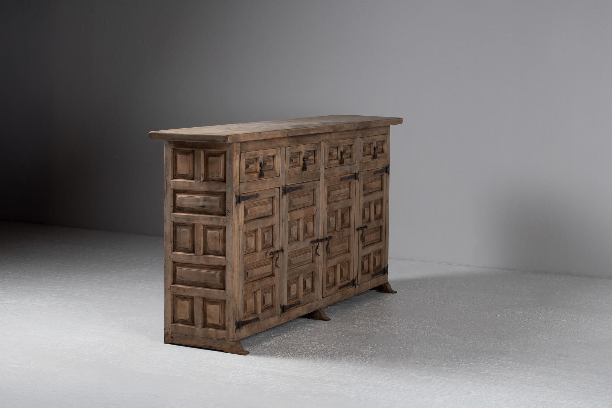 Sideboard in Carved Elm with Forged Iron Hardware, Spain, 1940s 5