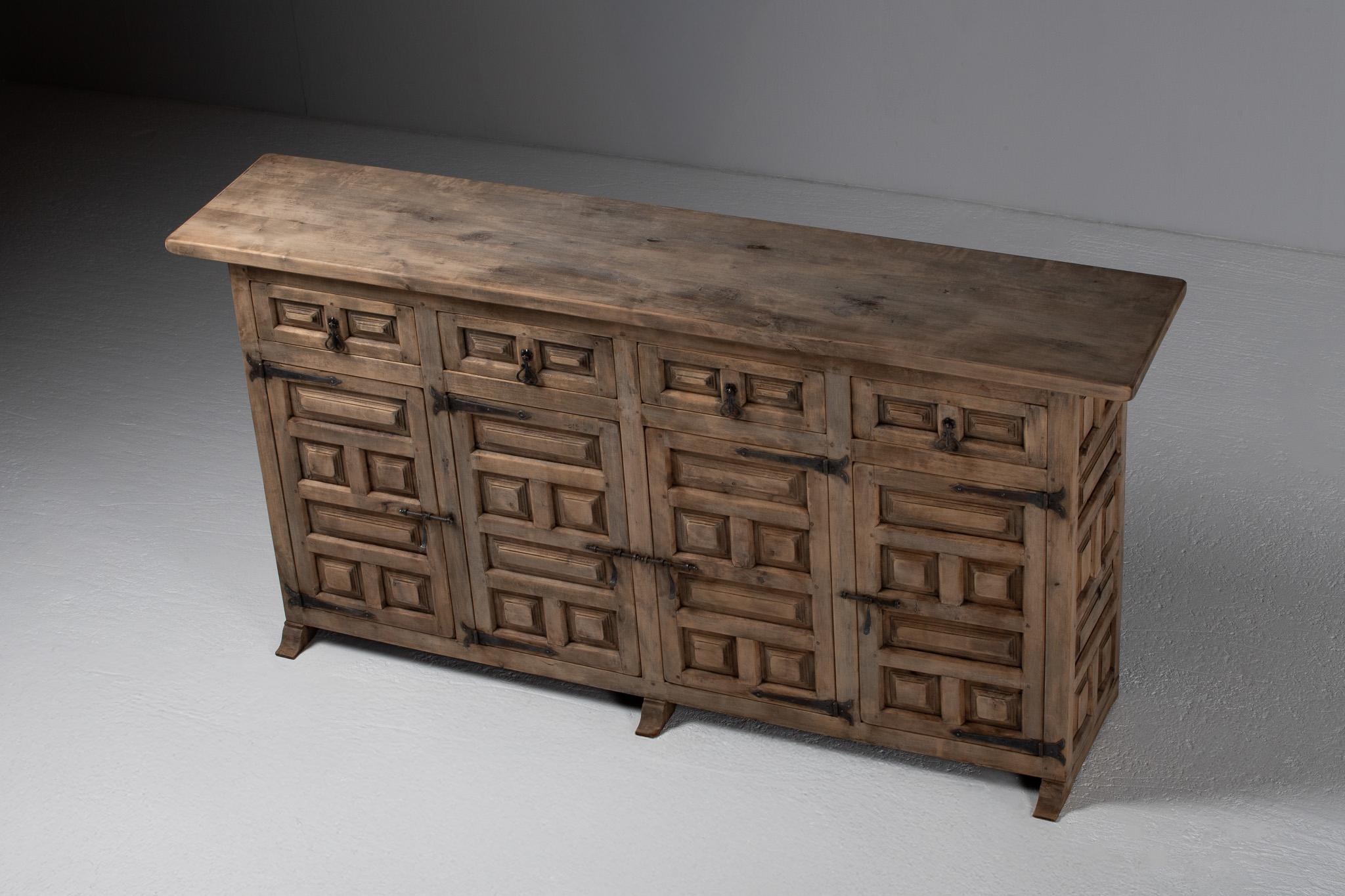 Sideboard in Carved Elm with Forged Iron Hardware, Spain, 1940s 6