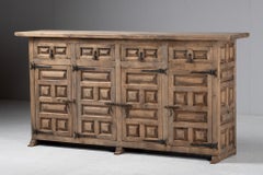 Sideboard in Carved Elm with Forged Iron Hardware, Spain, 1940s