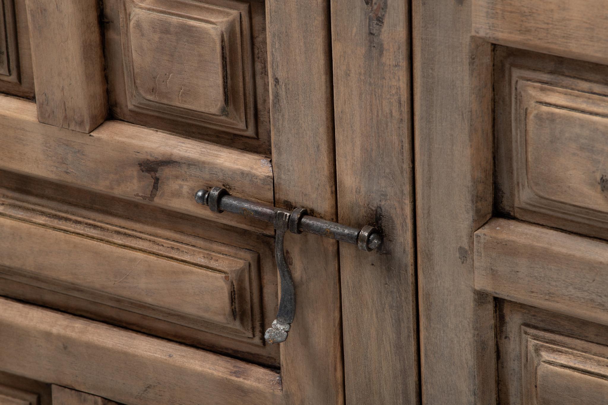 Sideboard in Carved Elm with Forged Iron Hardware, Spain, 1940s 1