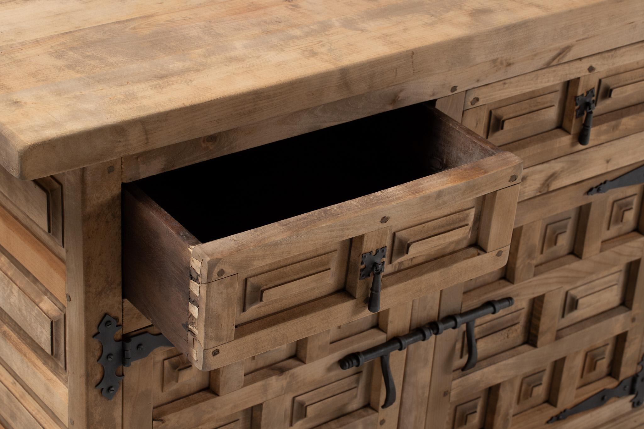 Mid-20th Century Sideboard in Carved Oak, Spain, 1940s For Sale