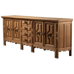 Credenza in Oak intagliato con elementi in bronzo tornito, Francia, anni '50