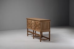 Sideboard in Carved Oak with Turned Legs, Spain, 1940s