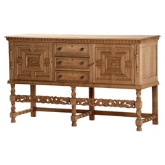 Sideboard in Carved Oak with Turned Legs, Spain, 1940s