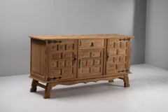 Sideboard in Carved Oak with Wrought Iron Fittings, Spain, 1940s
