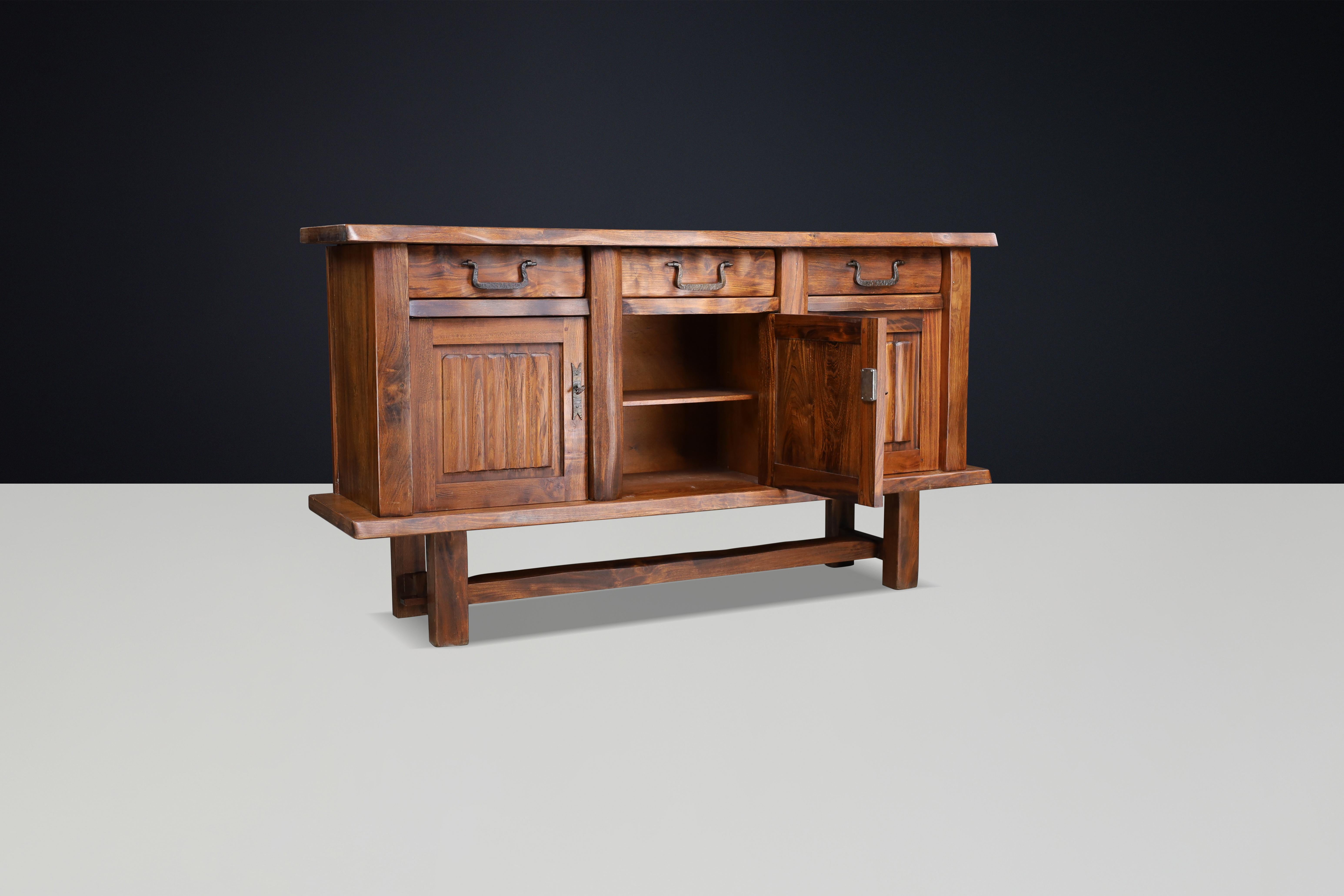 Wrought Iron Sideboard in Elm by Olavi Hänninen for Mikko Nupponen, Finland, 1958 For Sale