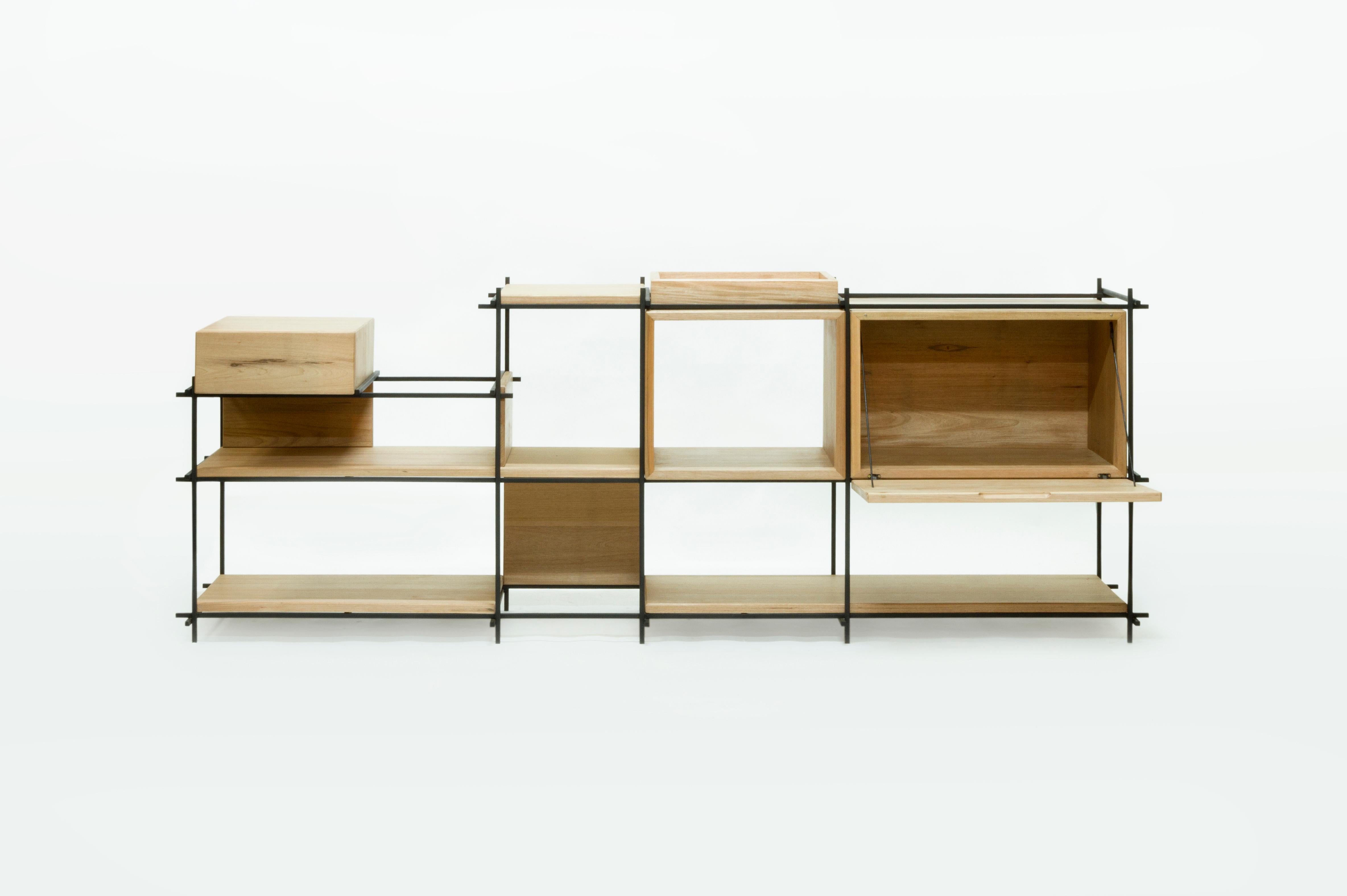Painted Sideboard in Hardwood and Steel, Brazilian Contemporary Design by O Formigueiro For Sale