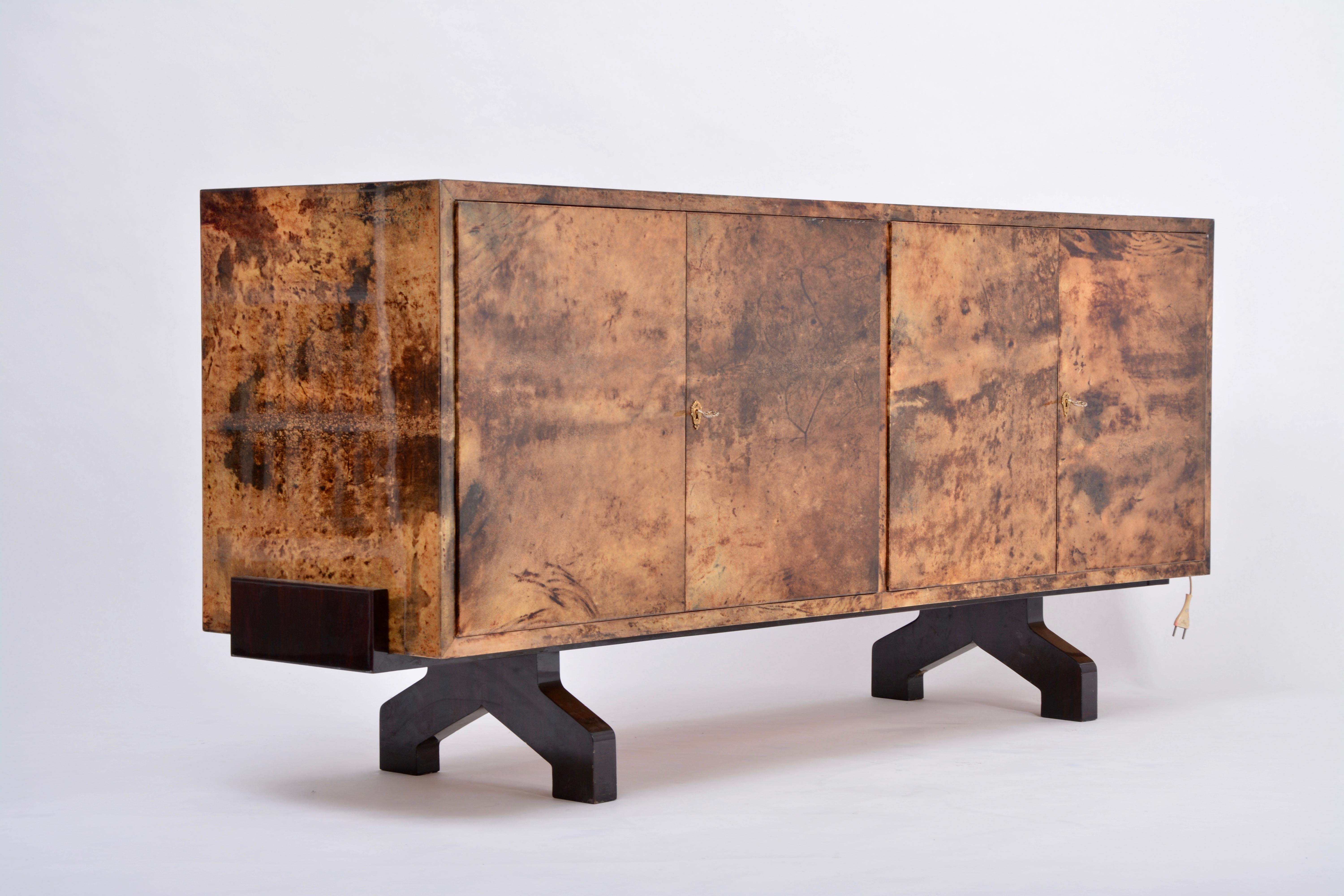 Mid-Century Sideboard in Brown Lacquered Goat Skin by Aldo Tura, Italy, 1970s 1