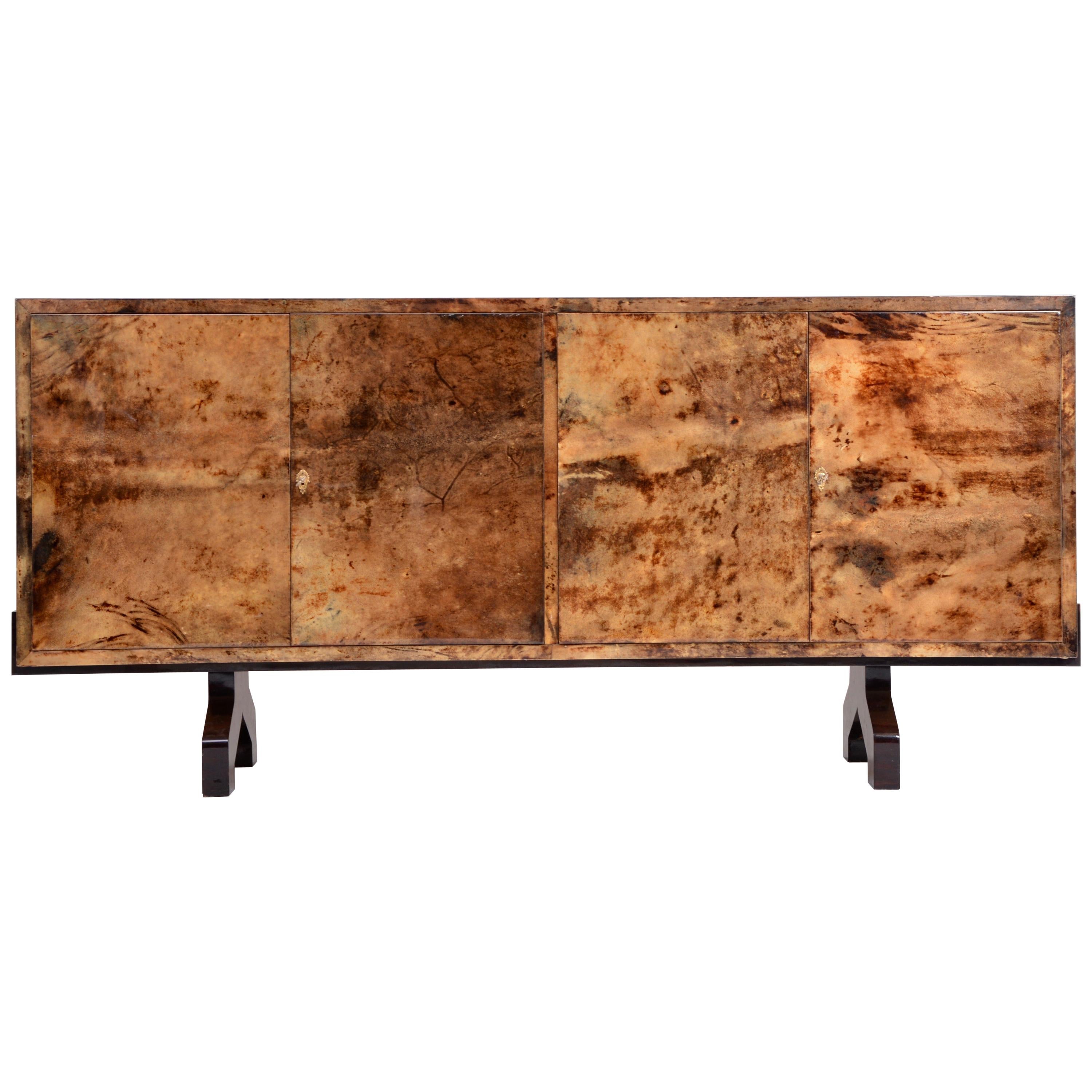 Mid-Century Sideboard in Brown Lacquered Goat Skin by Aldo Tura, Italy, 1970s