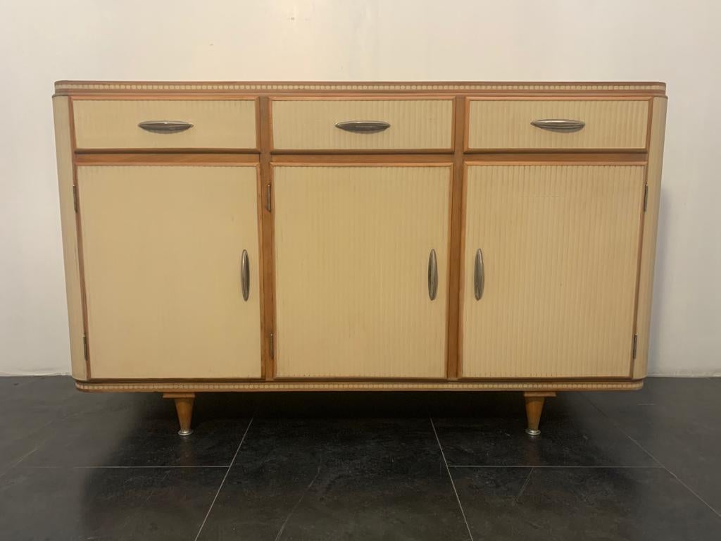 Sideboard in Linoleum and Masonite & Upholstered in Fabric from T.M., 1950s For Sale 4