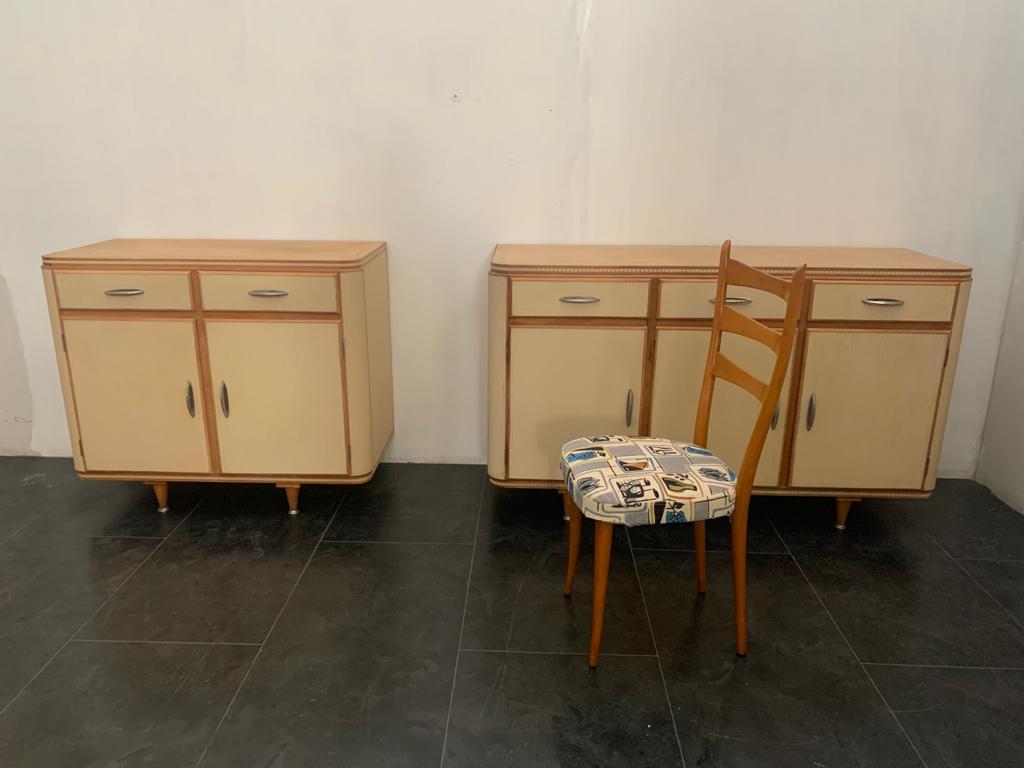 Sideboard in Linoleum and Masonite & Upholstered in Fabric from T.M., 1950s For Sale 5