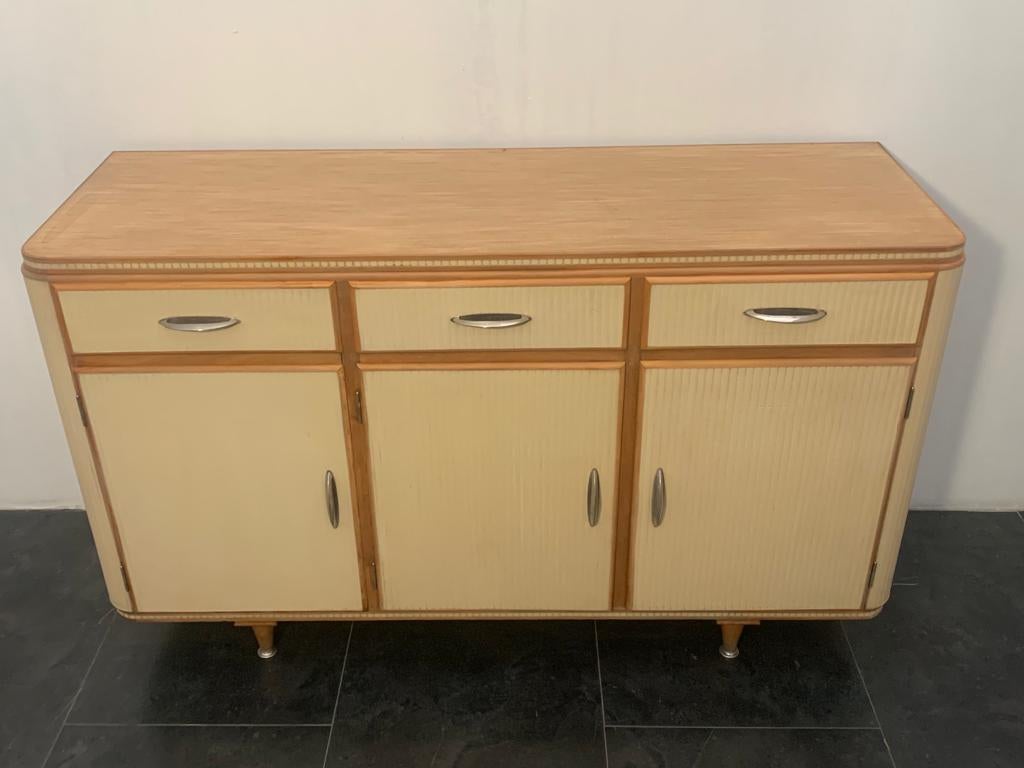 Sideboard in Linoleum and Masonite & Upholstered in Fabric from T.M., 1950s For Sale 1