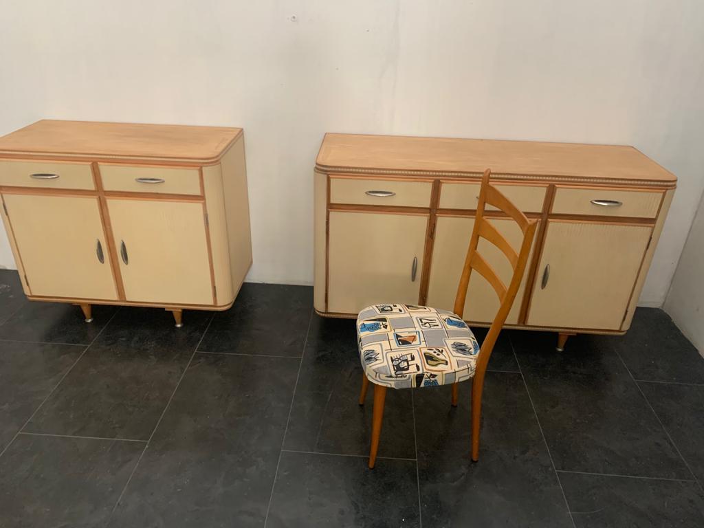 Sideboard in Linoleum and Masonite & Upholstered in Fabric from T.M., 1950s For Sale 2