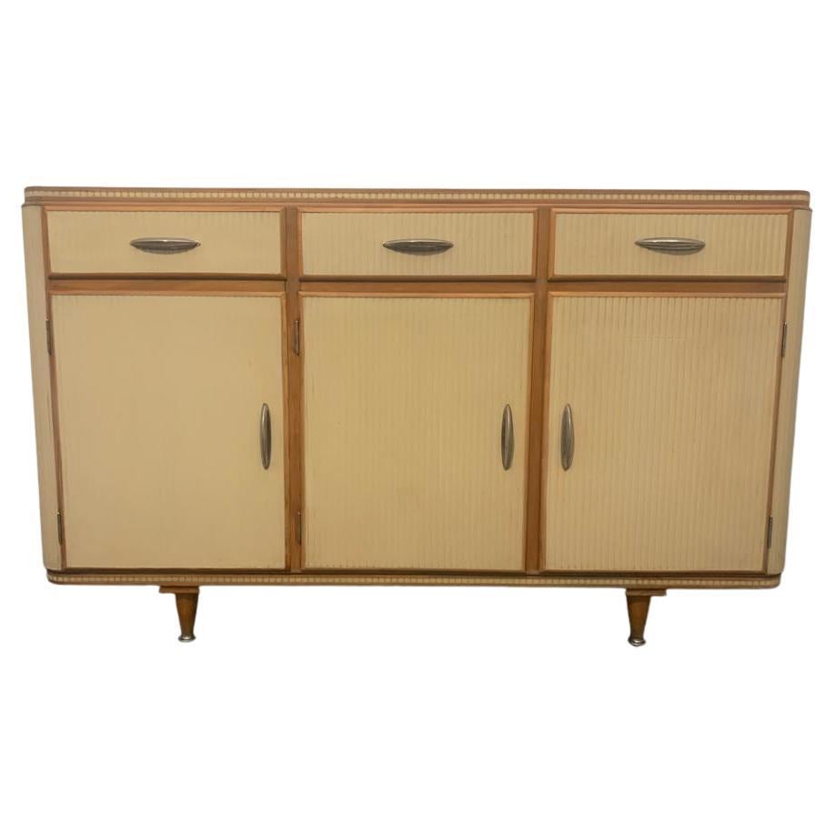 Sideboard in Linoleum and Masonite & Upholstered in Fabric from T.M., 1950s For Sale